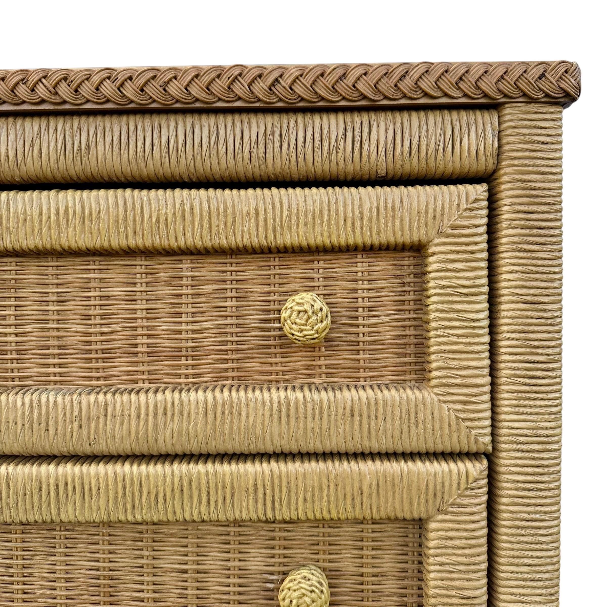 Henry Link Wicker Dresser with 9 Drawers - Vintage Wrapped Rattan Coastal Boho Chic Furniture - Thumbnail 4