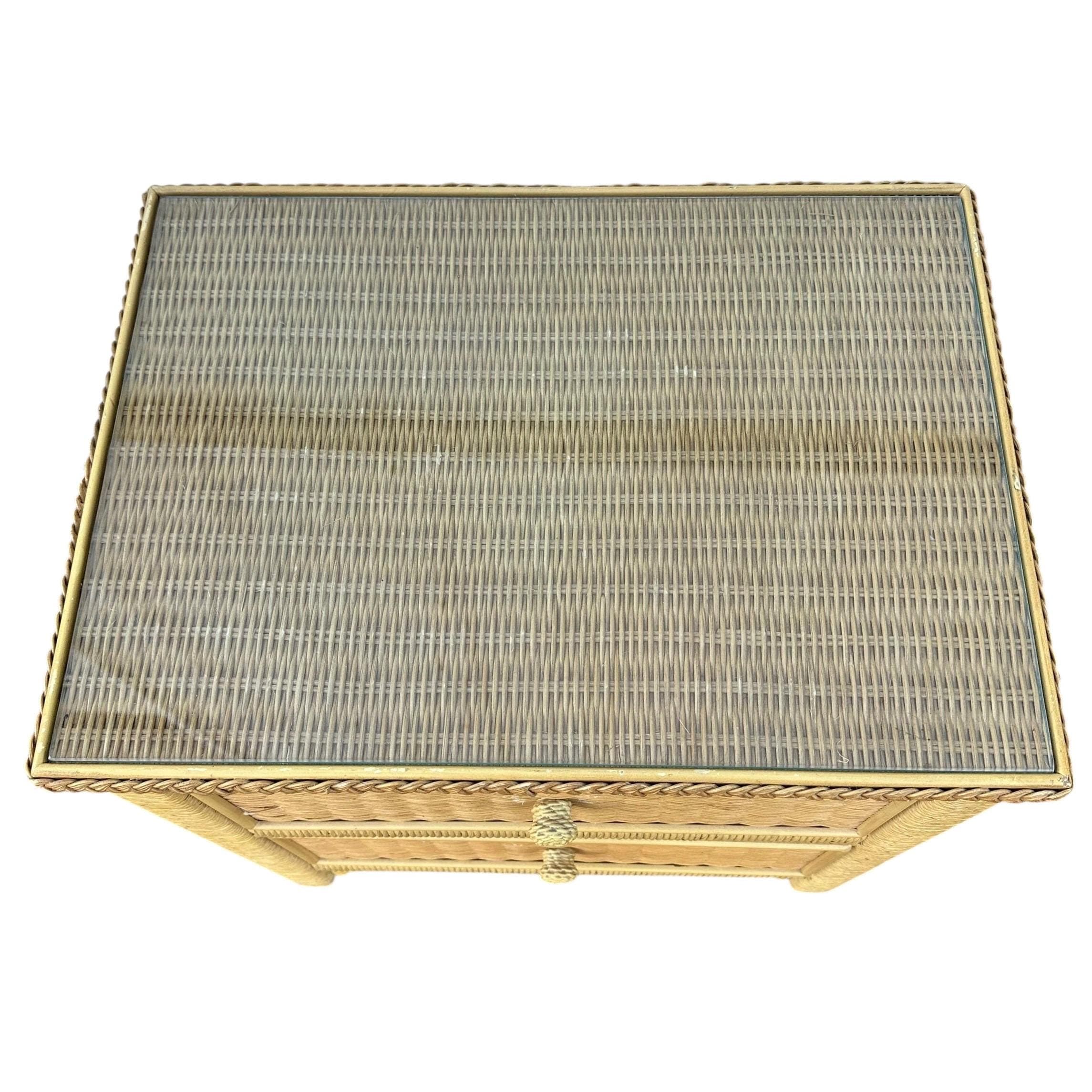 Henry Link Wicker Nightstands Pair - Set of 2 Vintage Natural Rattan Coastal Furniture - Thumbnail 6