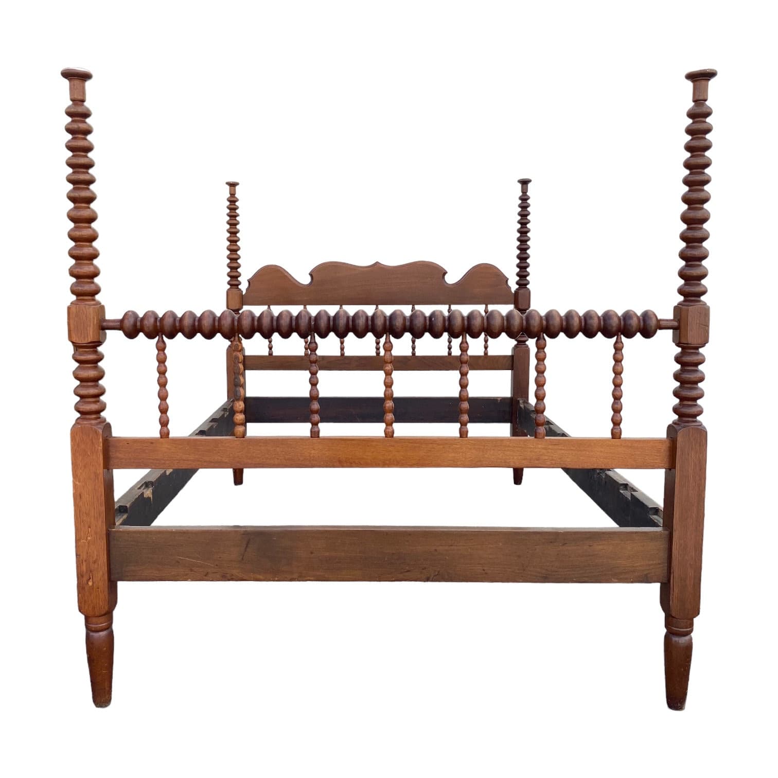 Antique Jenny Lind Spool Bed 53W 76D 54H - American Classical Bobbin Turned Spindle Four Poster Headboard, Footboard and Side Rails - Thumbnail 10