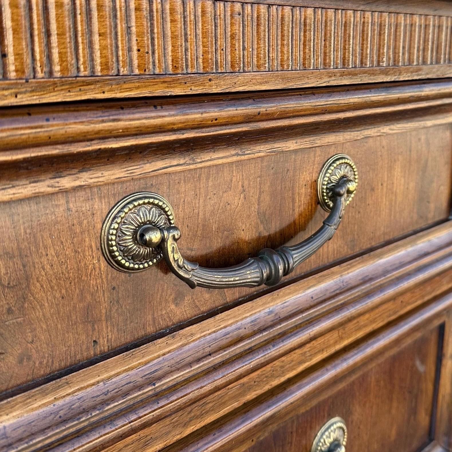 Vintage Drexel Heritage Tryon Manor Dresser 71” English Tudor Style, Solid Wood, Brass Pulls - Thumbnail 4