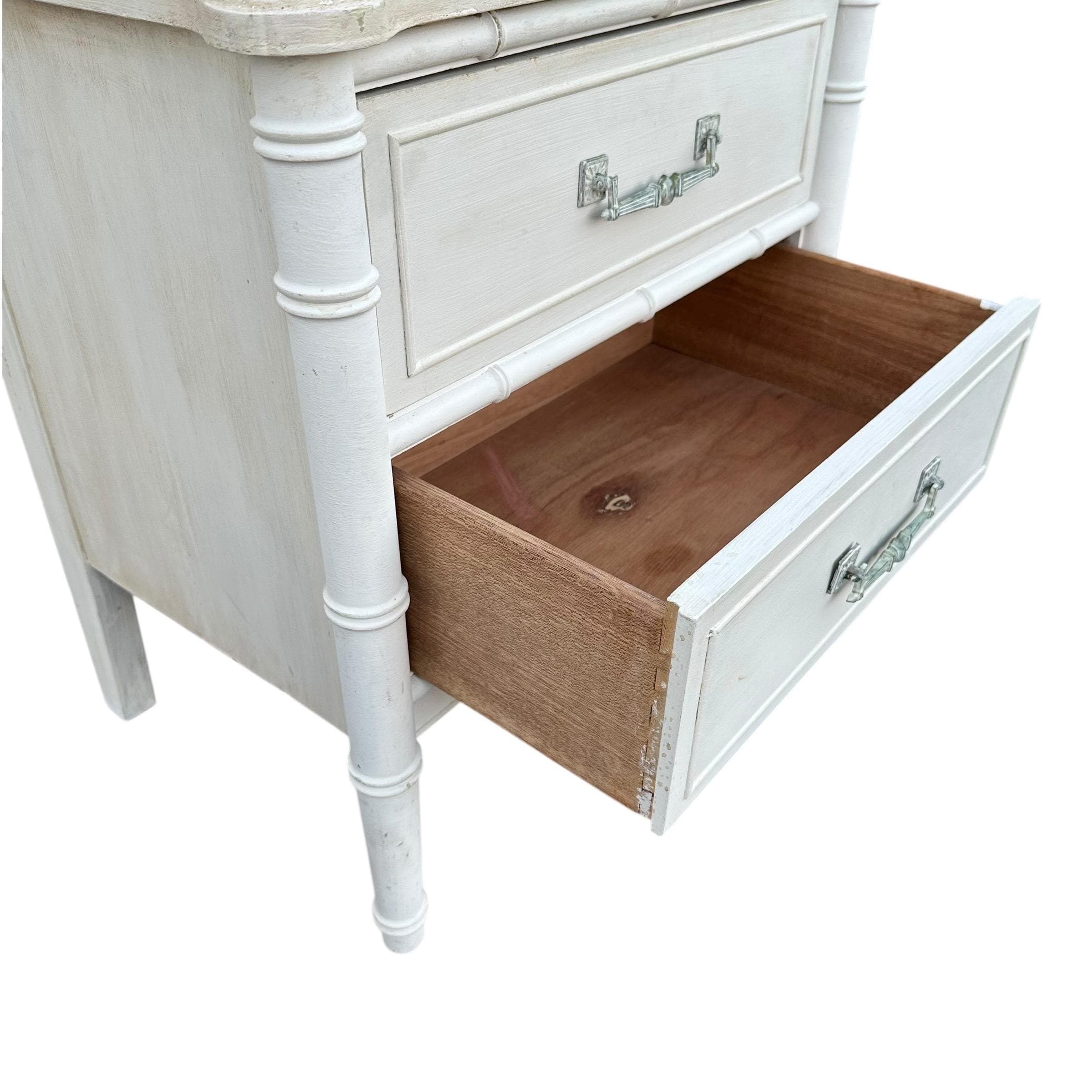 Faux Bamboo Nightstand by Henry Link Bali Hai - Vintage White Wash End Table Hollywood Regency Coastal - Thumbnail 6