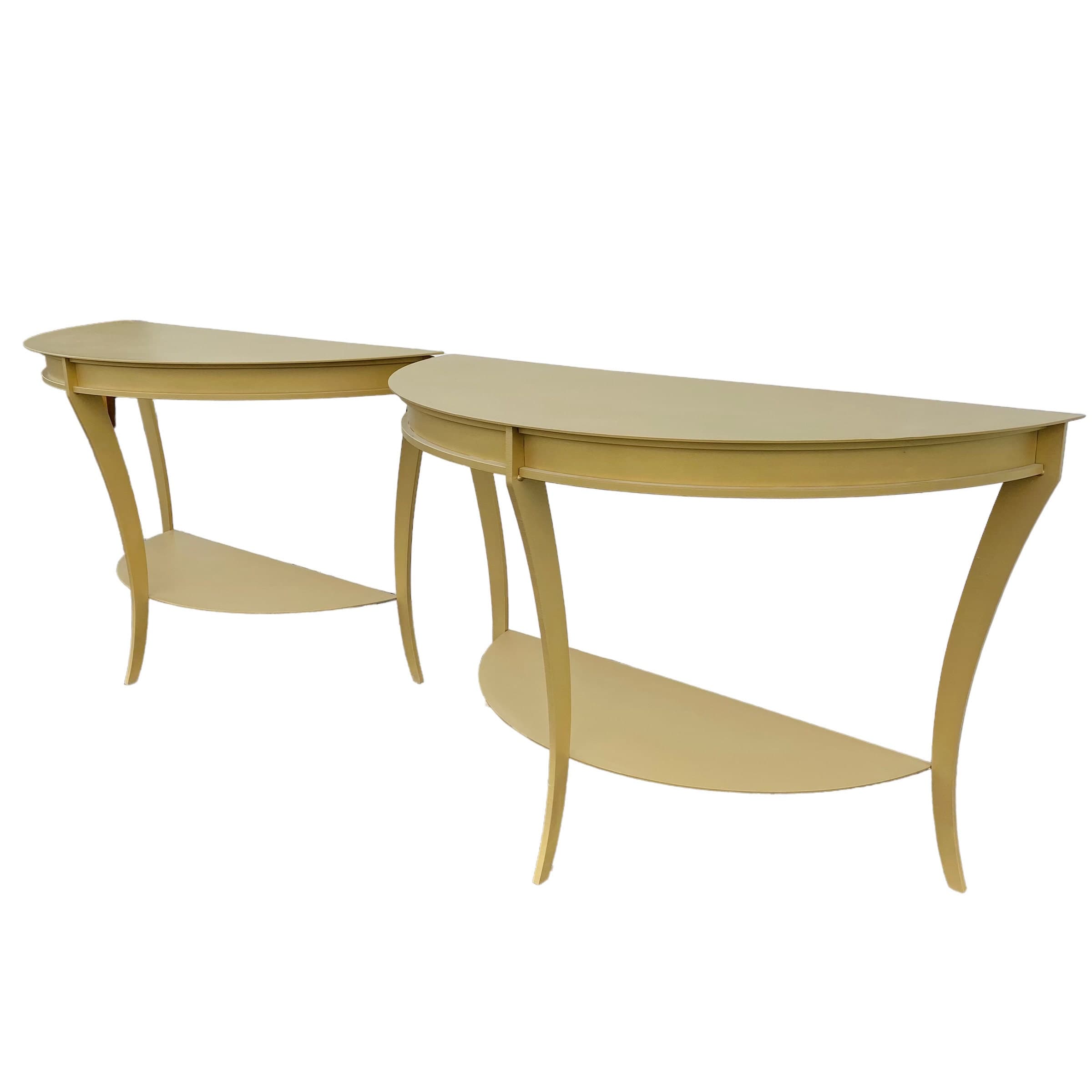 Steel Demilune Console Tables Set of 2 FREE SHIPPING Vintage Mastercraft Modern American Curved Half Moon Metal Coated in Gold Brass - Image 1