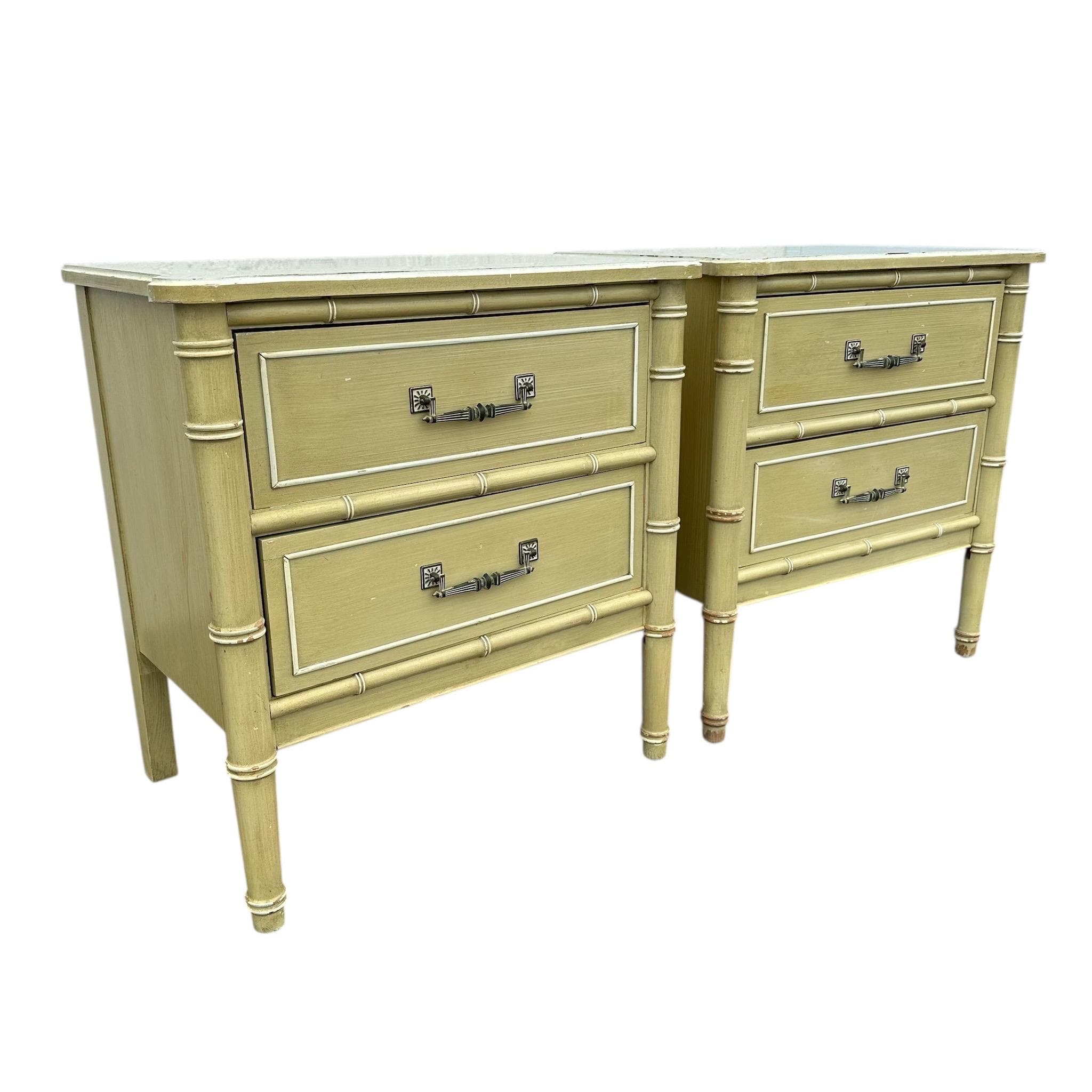 Henry Link Nightstands Set of 2 - Original Vintage Green Bali Hai Faux Bamboo End Tables Pair Hollywood Regency Chinoiserie Coastal - Thumbnail 2