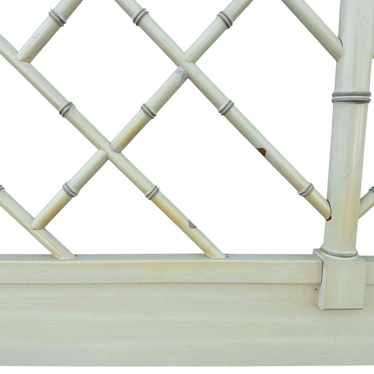 SOLD Chinese Chippendale Queen Headboard by Henry Link Bali Hai - Vintage Creamy White Faux Bamboo Fretwork Full Chinoiserie Coastal - Thumbnail 5