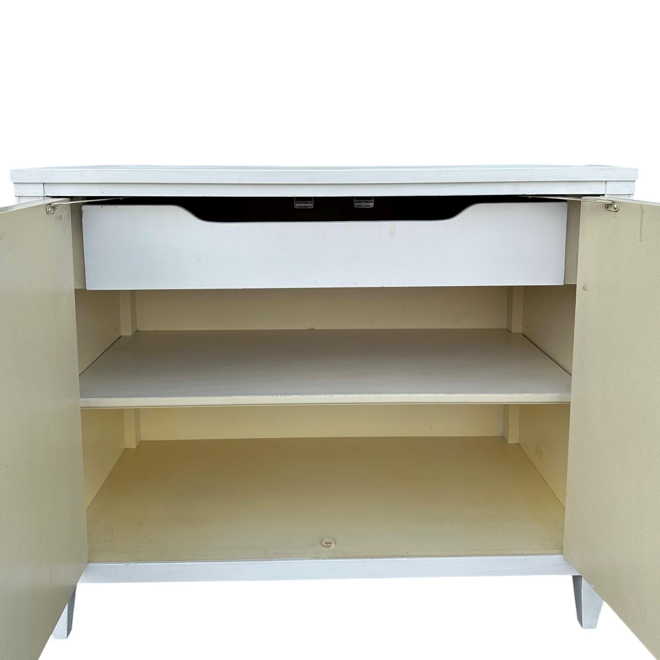 Large Nightstands 30" Tall x 36' Wide by Drexel Triune - Set of 2 Vintage 1960s Midcentury White Bedside Commode Chest Server Cabinets Pair - Thumbnail 8