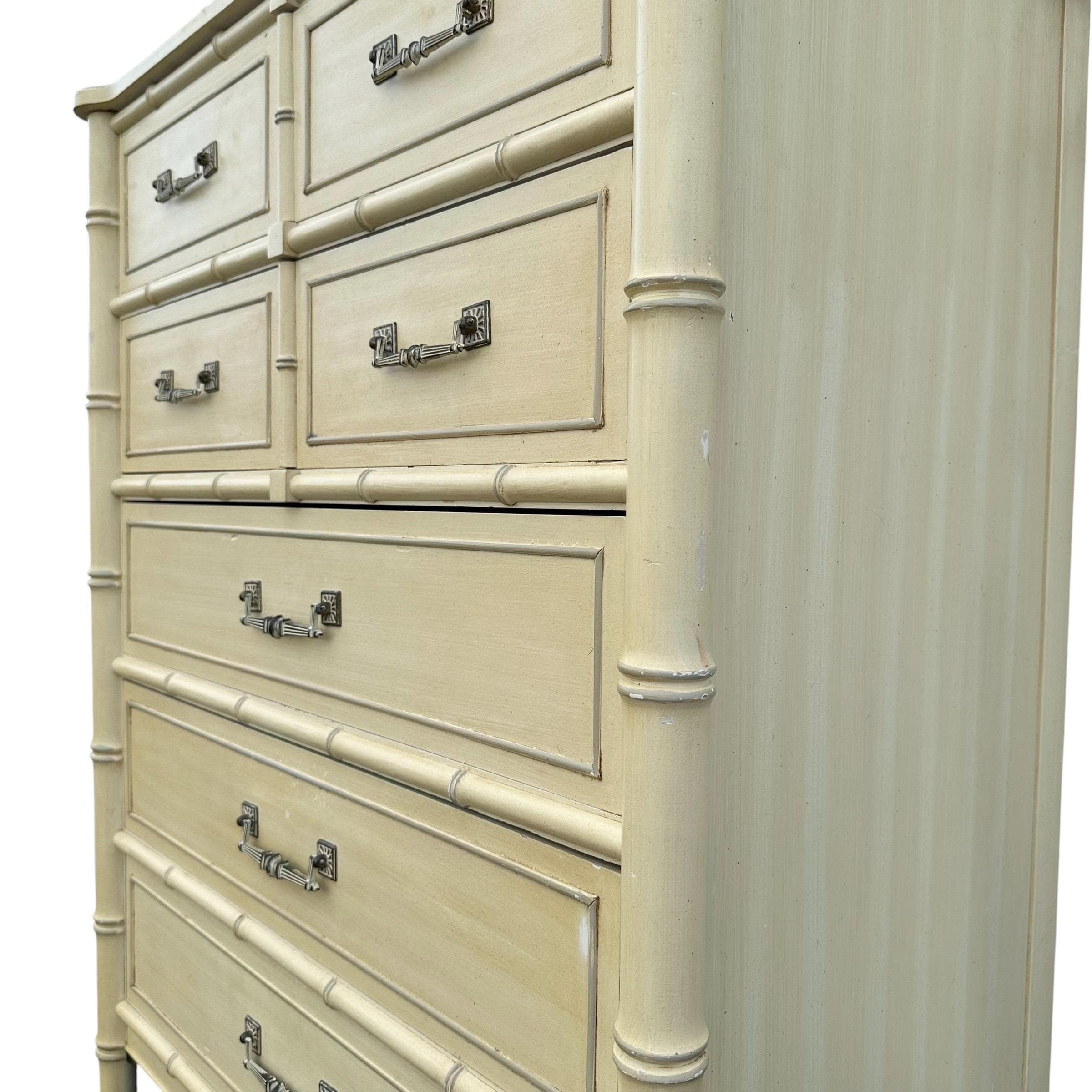 Vintage Henry Link Bali Hai Tallboy Dresser: Faux Bamboo 5-Drawer Chest - Thumbnail 9
