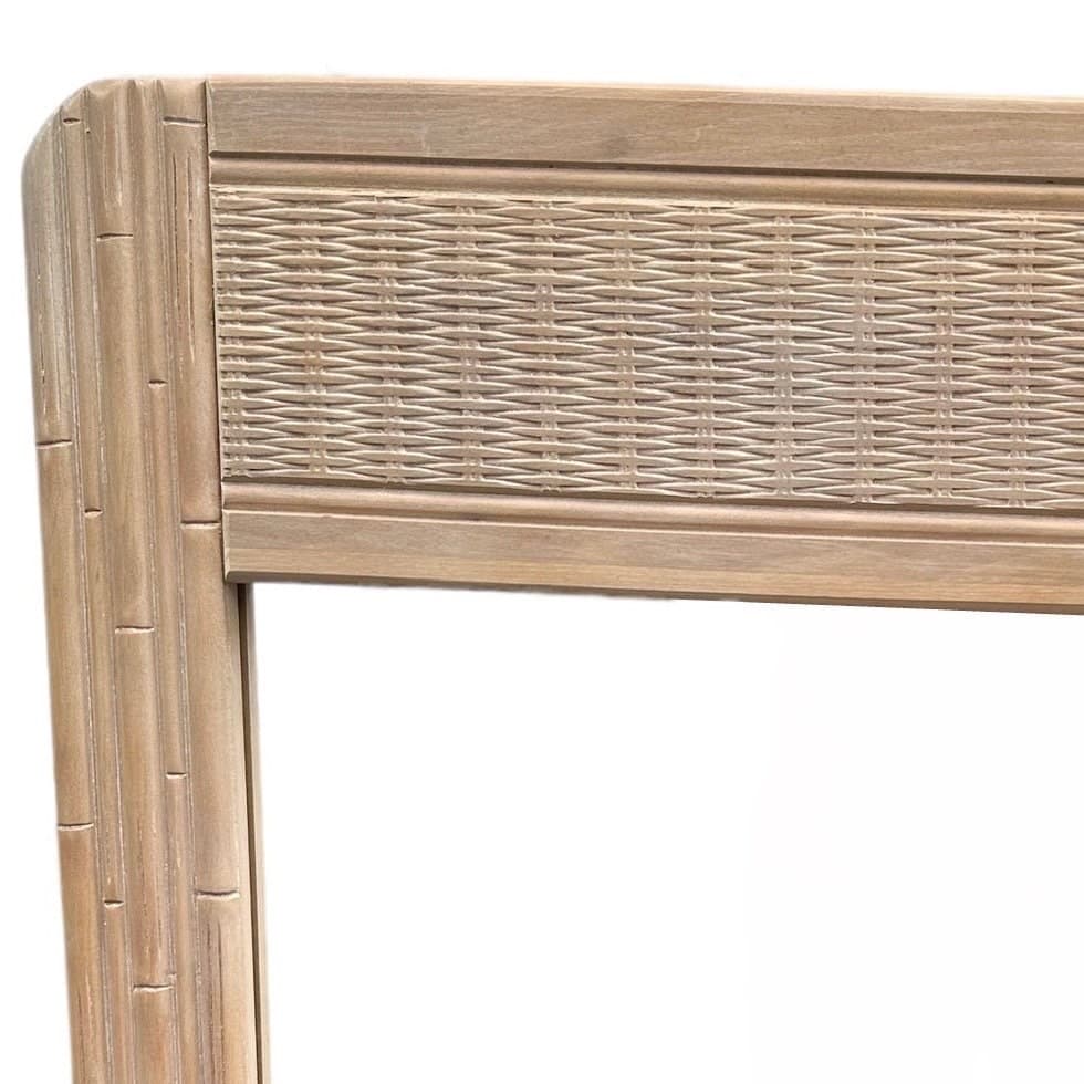 Faux Bamboo Mirror 43x29 LOCAL PICKUP Vintage White Wash Wood Coastal Hollywood Regency Rattan Style - Thumbnail 2