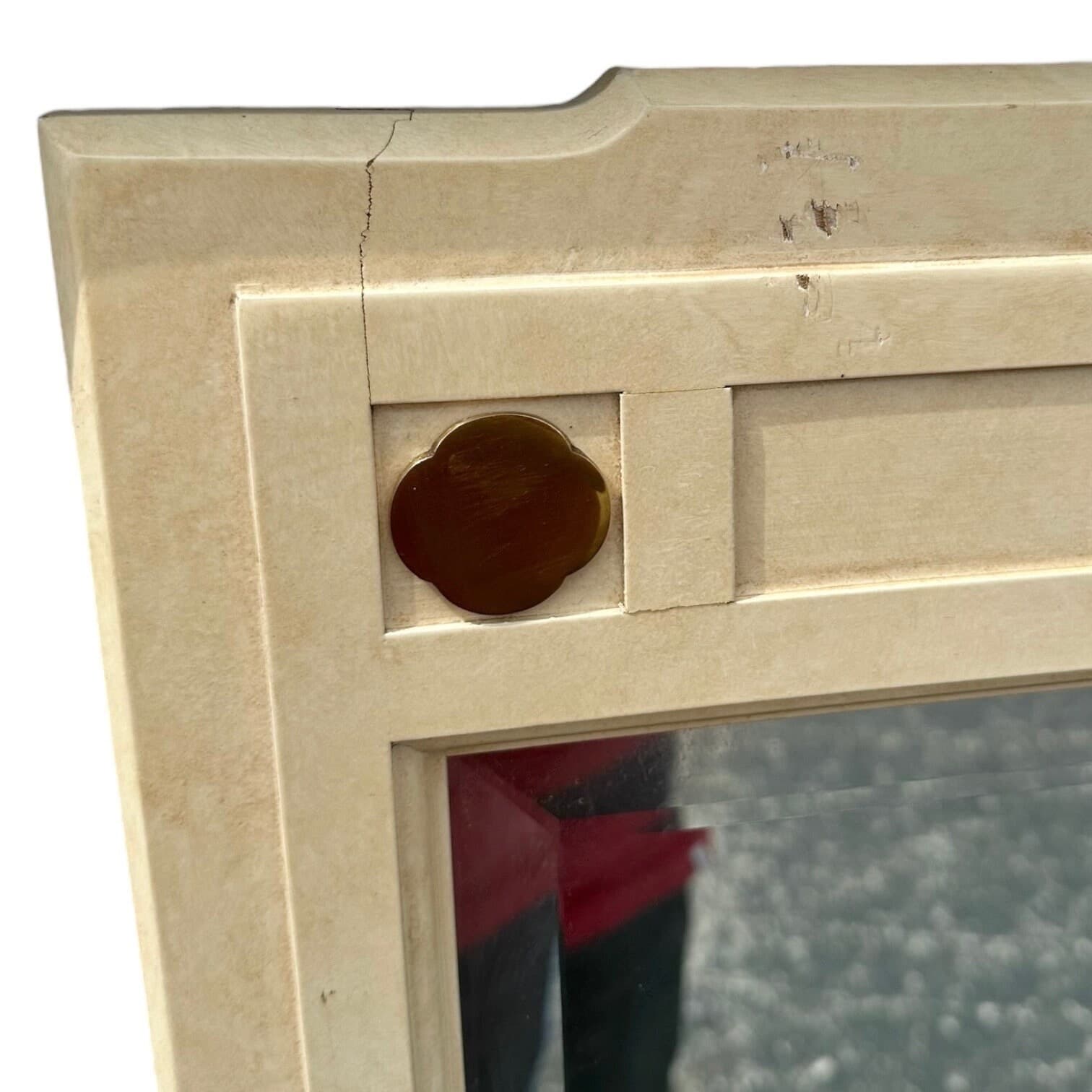 Chinoiserie Mirror 46x31 LOCAL PICKUP Vintage White Furniture Ivory Brass Asian Style - Thumbnail 3