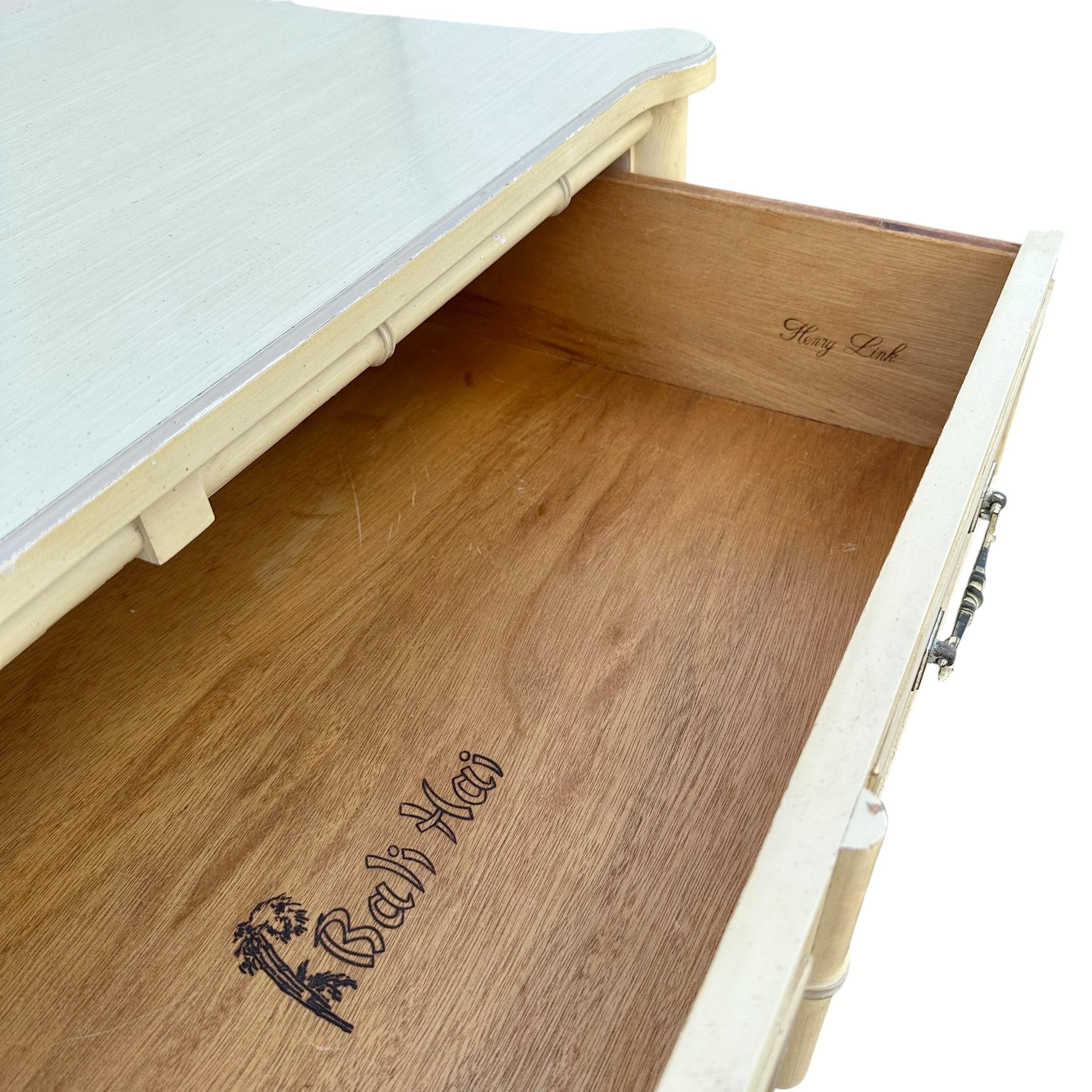 Vintage Henry Link Tallboy Dresser - Creamy White, Faux Bamboo, Hollywood Regency Style - Thumbnail 4