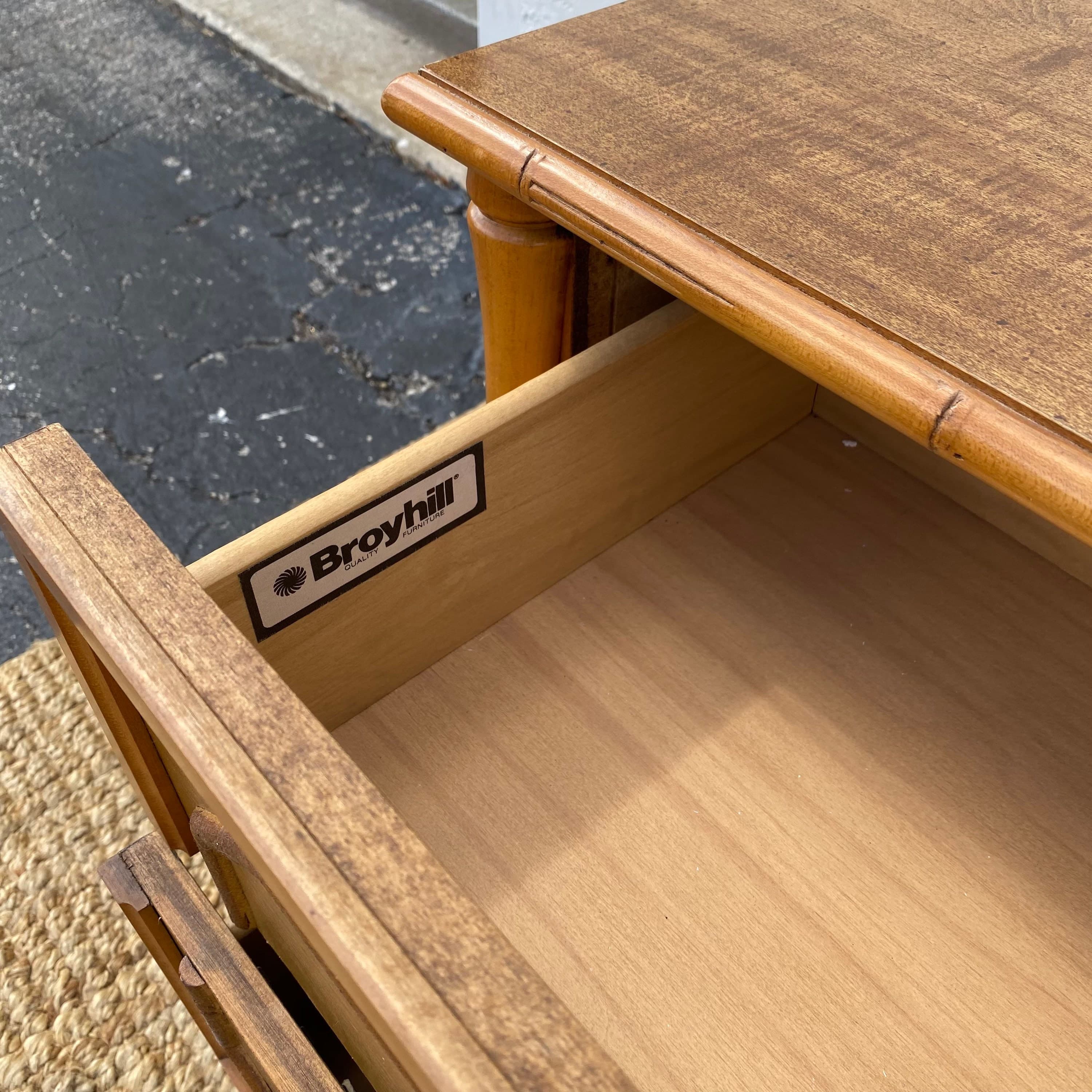 Set of 2 Vintage Faux Bamboo Nightstands - Brown Wooden Broyhill Hollywood Regency Coastal Furniture - Thumbnail 8