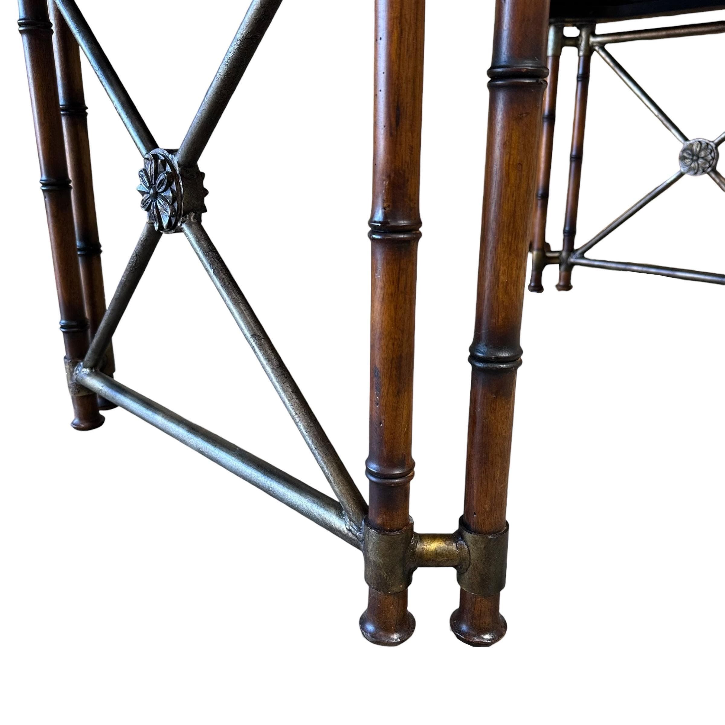 Faux Bamboo Desk by Hooker Furniture - Chinoiserie Burl Wood & Iron Writing Table Hollywood Regency Coastal Office Furniture - Thumbnail 9