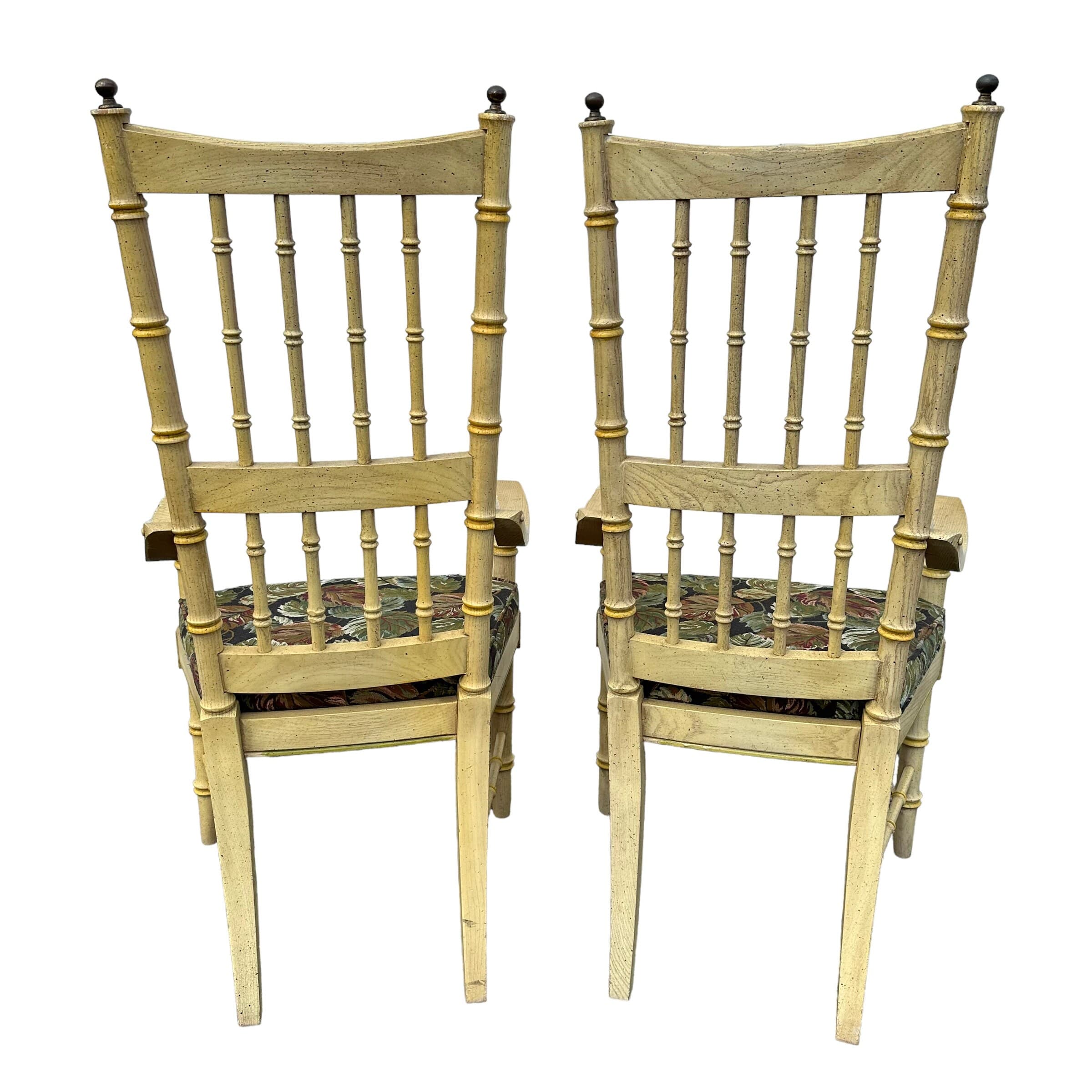 Faux Bamboo Armchairs with Spindles & Finials by Stanley Furniture Set of 2 - 1970s Vintage Pair Coastal Palm Beach Dining Accent Arm Chairs - Thumbnail 10