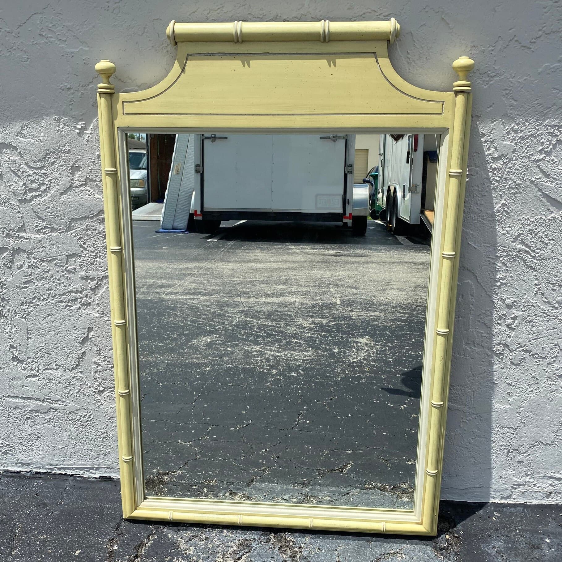 Vintage Faux Bamboo Mirror: Henry Link Bali Hai Yellow Wash, Coastal Hollywood Regency - Thumbnail 8