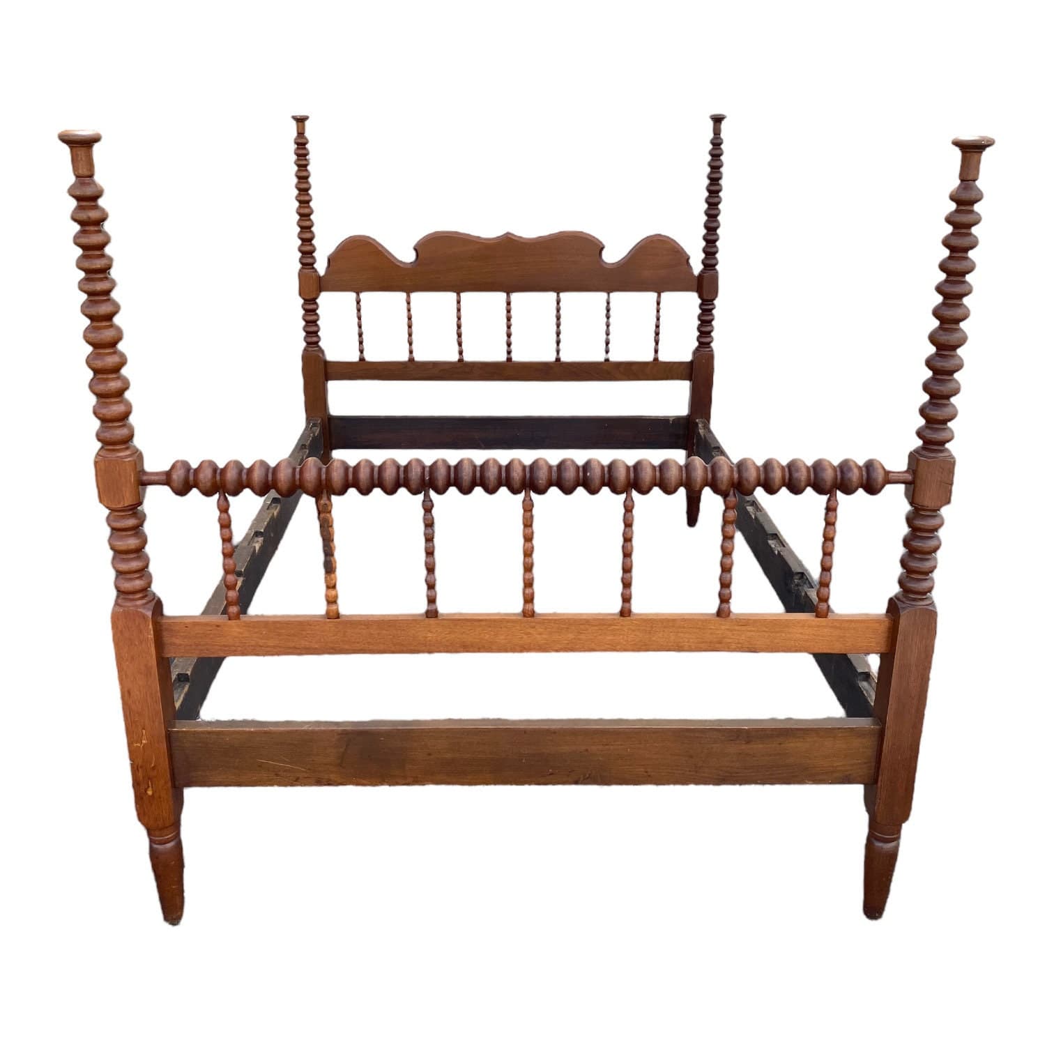 Antique Jenny Lind Spool Bed 53W 76D 54H - American Classical Bobbin Turned Spindle Four Poster Headboard, Footboard and Side Rails - Image 1