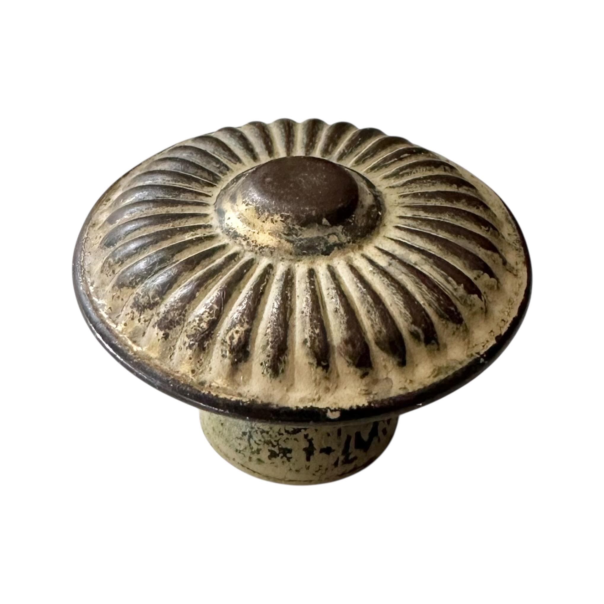 Thomasville Allegro Round Sunburst Knob Hardware - Original Vintage Brass Drawer Pull for 1970s Faux Bamboo Dresser or Nightstand - Size 1" - Thumbnail 8