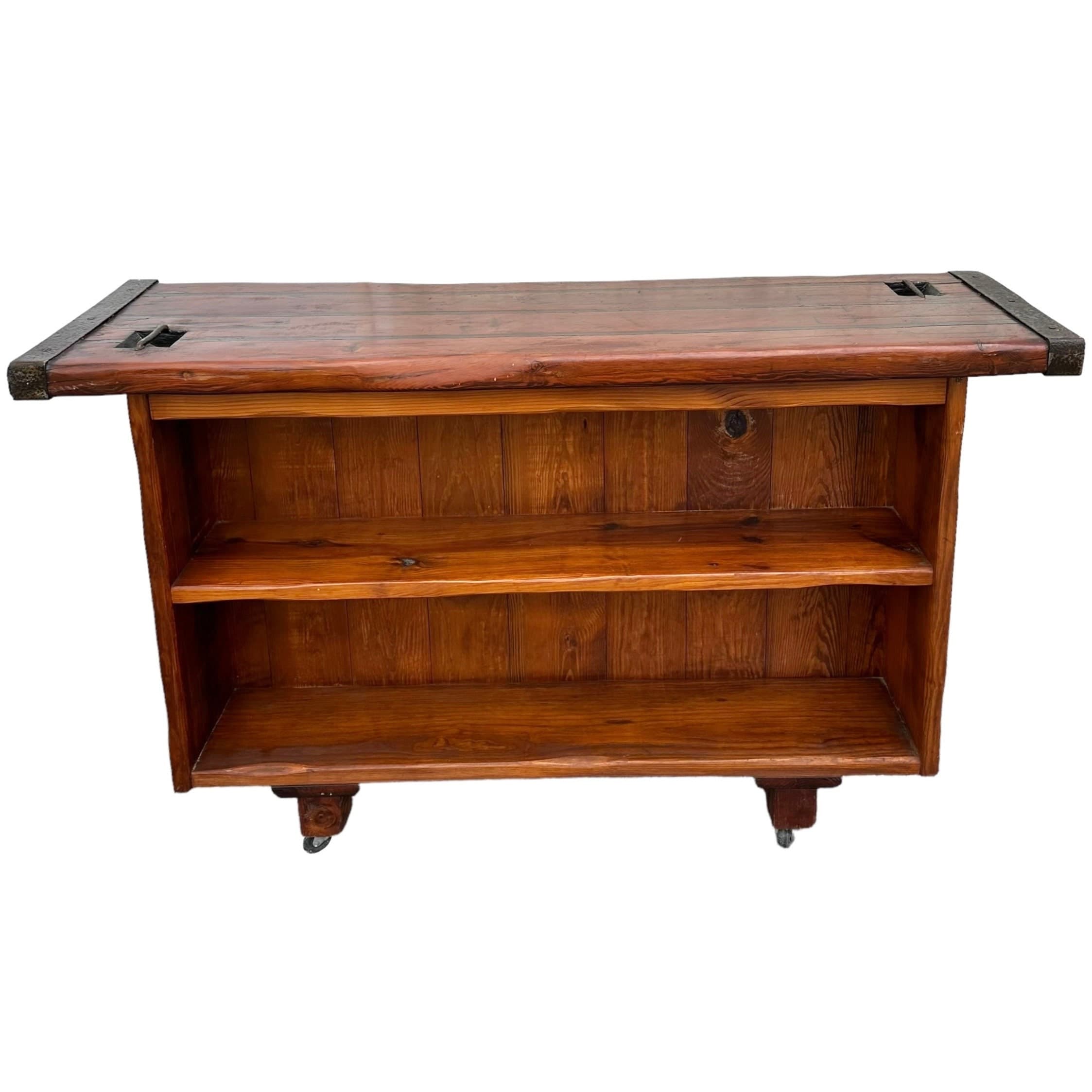 Victory Ship Hatch Cover Bar by Sub-Sea Artifacts - Vintage Maritime Rolling Nautical Solid Wood with Foot Rest Coastal Door Serving Table - Thumbnail 3