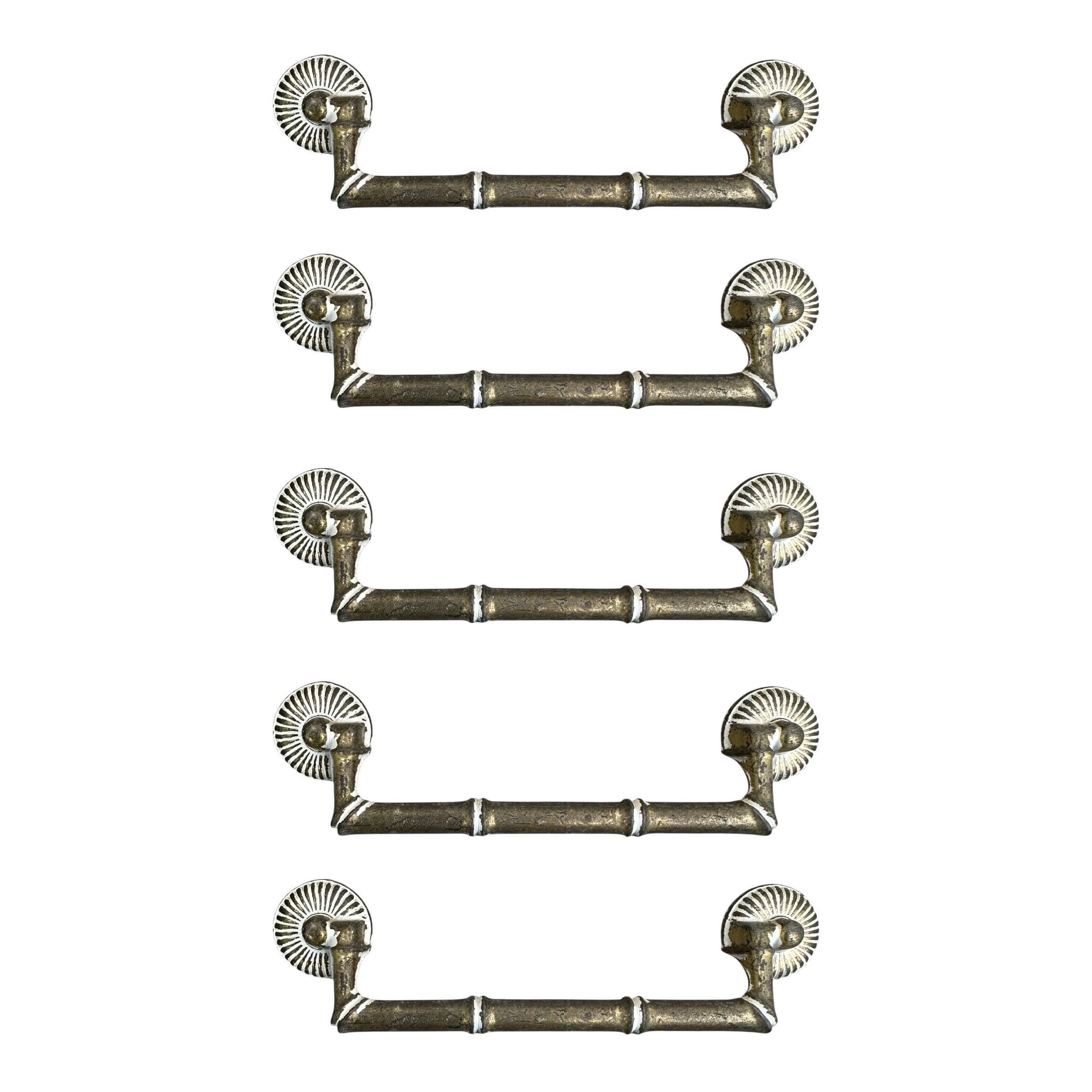 Vintage Faux Bamboo Dresser Pull - Brassy & White Metal, 5.5" Center, 6.75" Long - Thumbnail 8