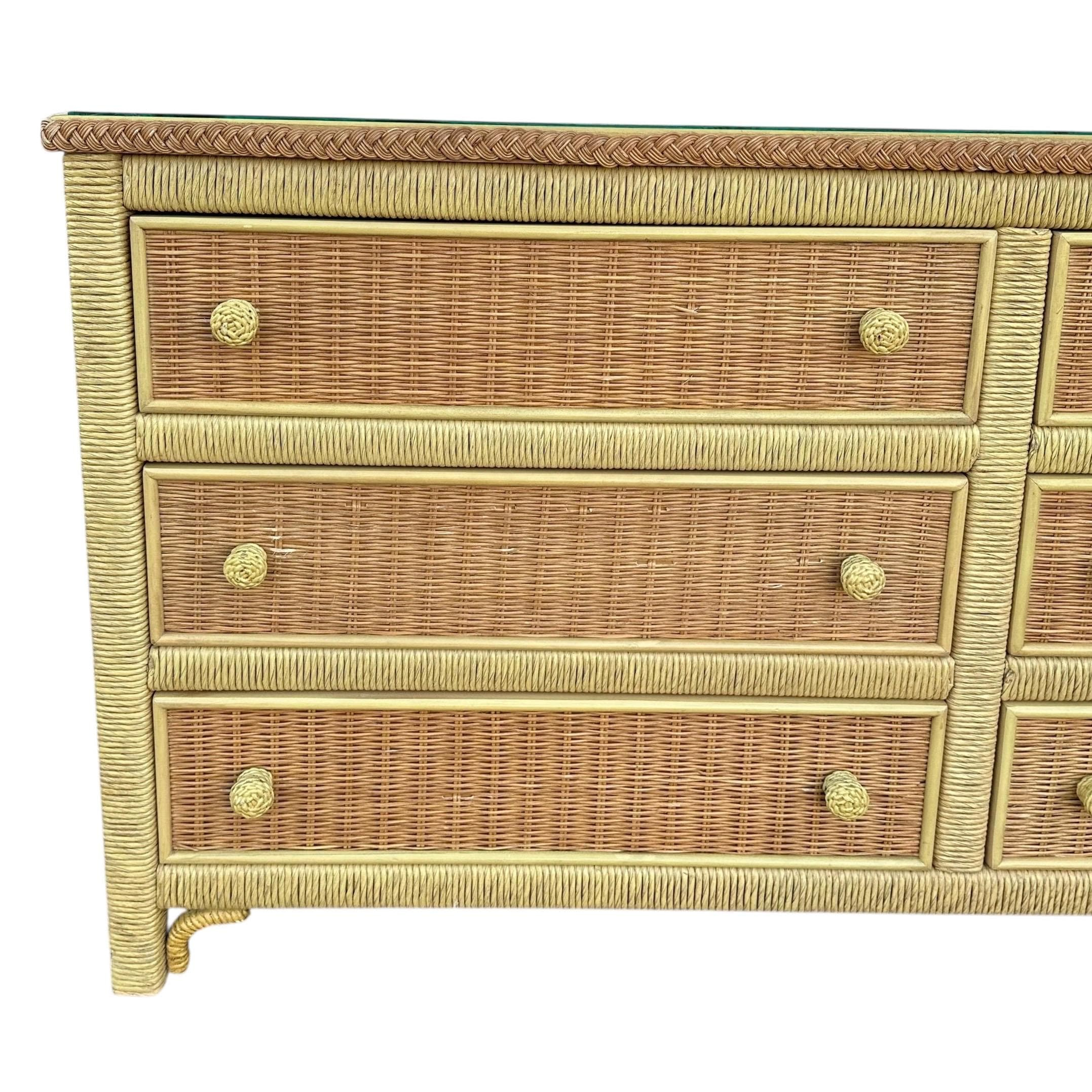 Henry Link Wicker Dresser with 6 Drawers - Vintage Wrapped Rattan Coastal Boho Chic Furniture - Thumbnail 3