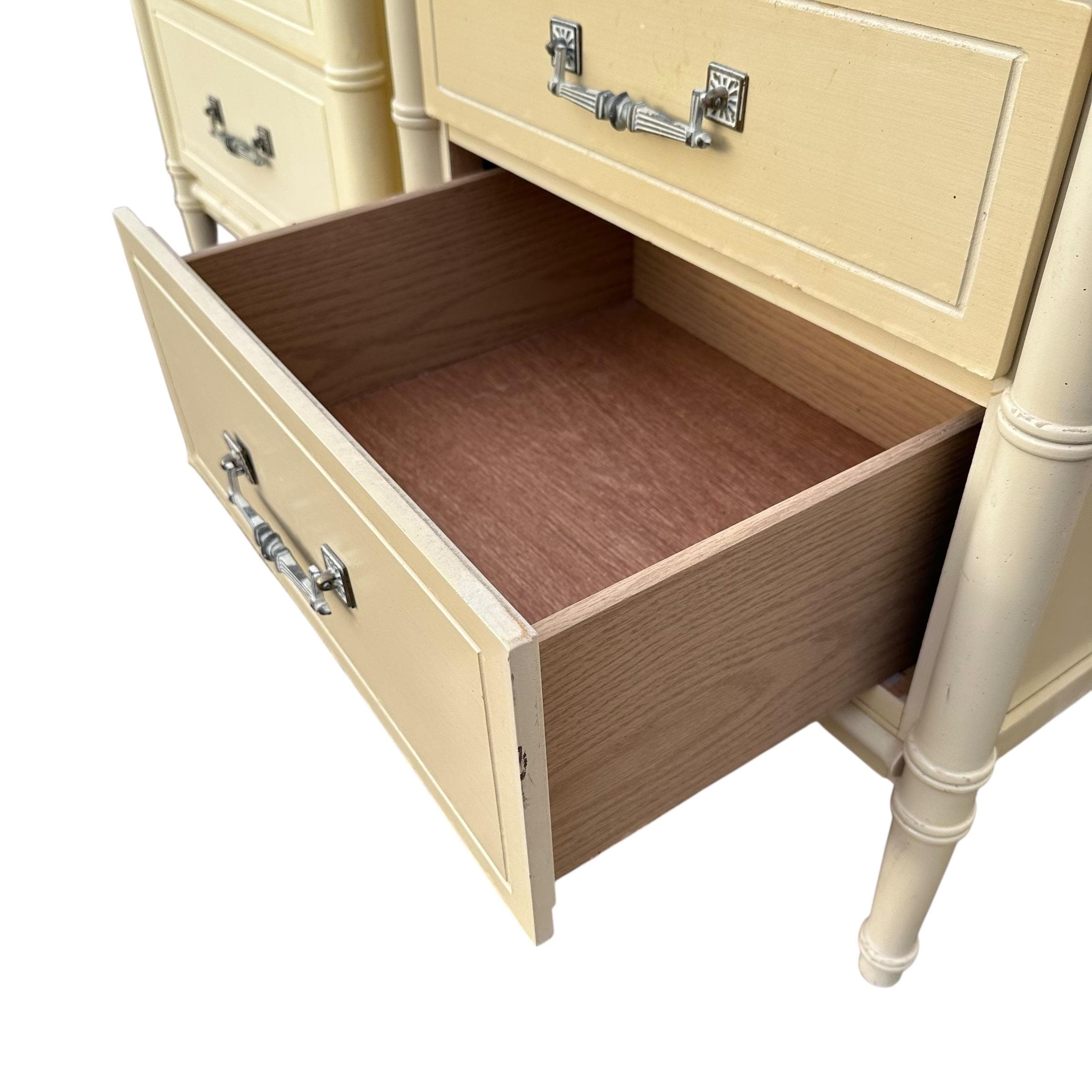 Faux Bamboo Nightstands Project - Set of 2 Vintage End Tables Henry Link Style Hollywood Regency Coastal Pair - Thumbnail 4