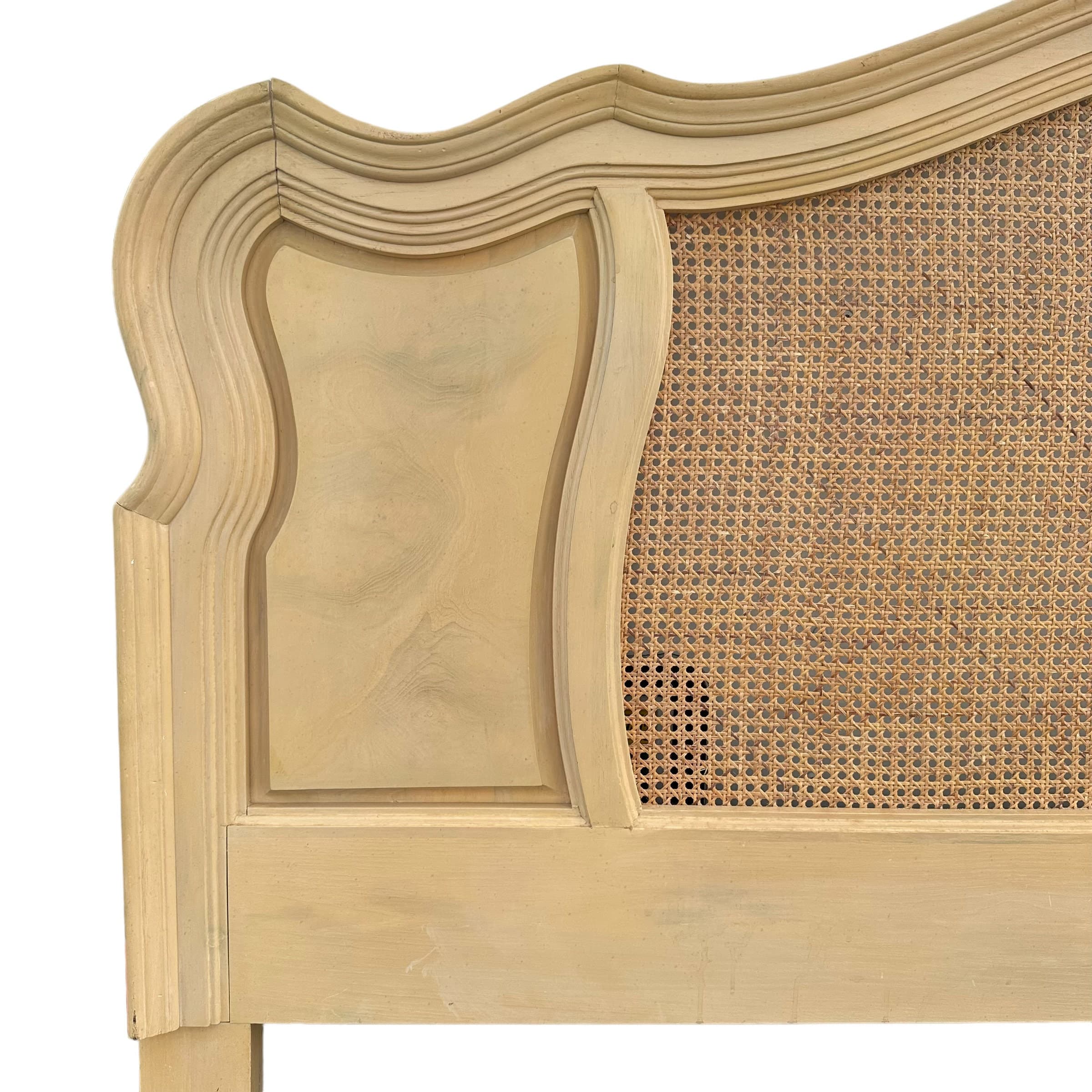 French Provincial King Headboard by Lexington Chateau Latour Collection - Vintage Rattan Cane and Whitewash Wood Country Bedroom Furniture - Thumbnail 2