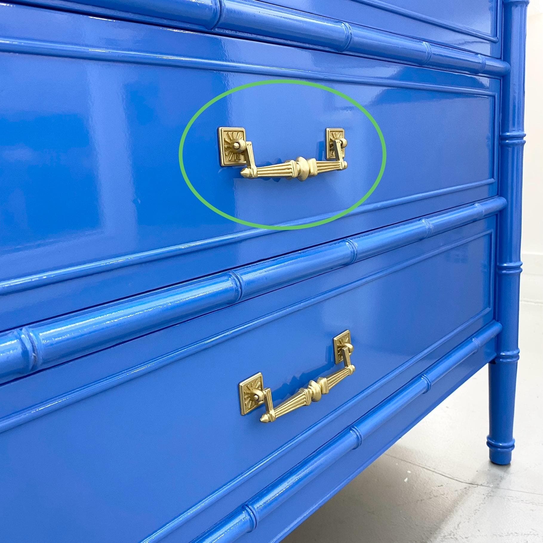 Vintage Brass Hardware 5” Center - 1970s Midcentury Ornate Gold Refinished Henry Link Bali Hai Faux Bamboo Sunburst Dresser Drawer Pull - Thumbnail 5