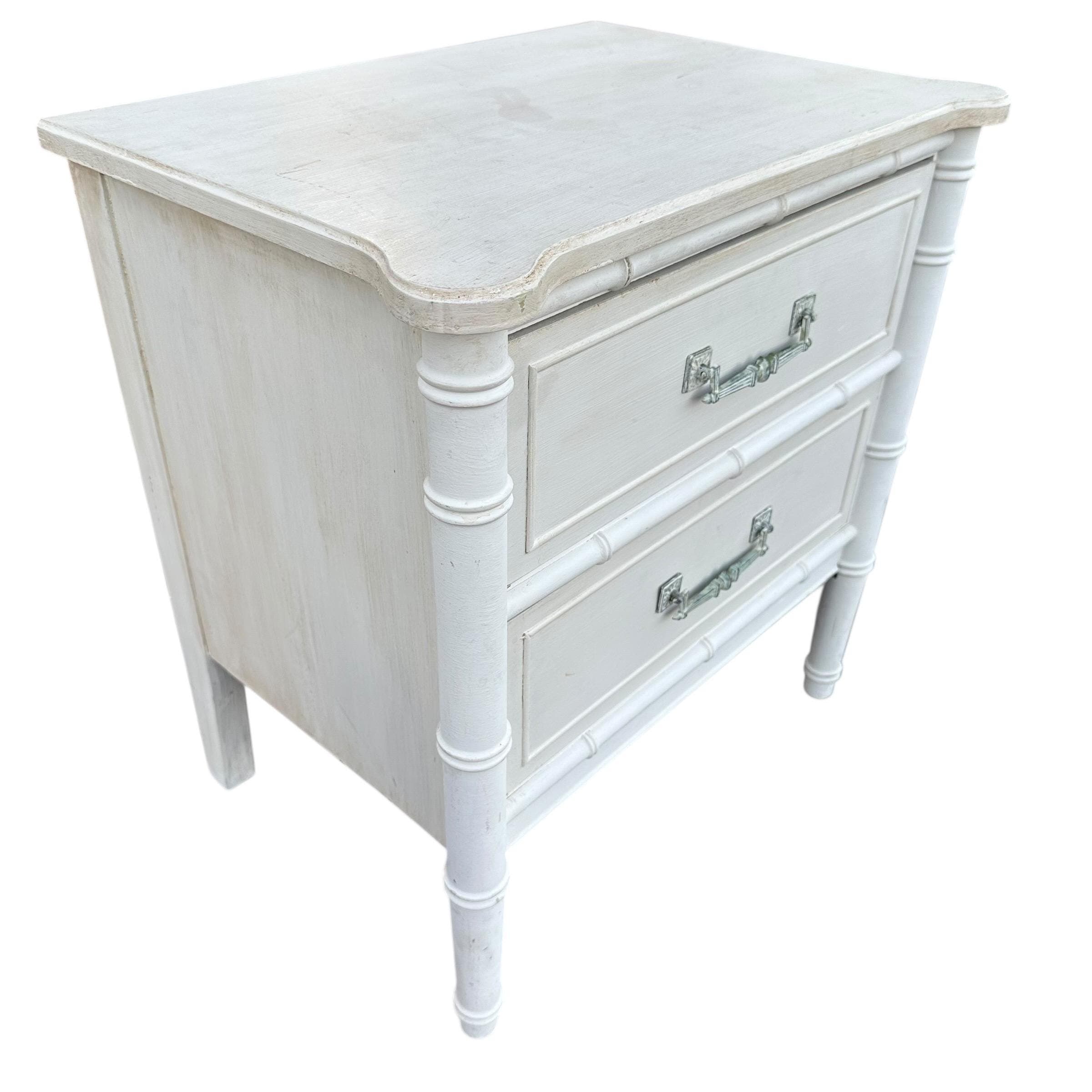 Faux Bamboo Nightstand by Henry Link Bali Hai - Vintage White Wash End Table Hollywood Regency Coastal - Thumbnail 9