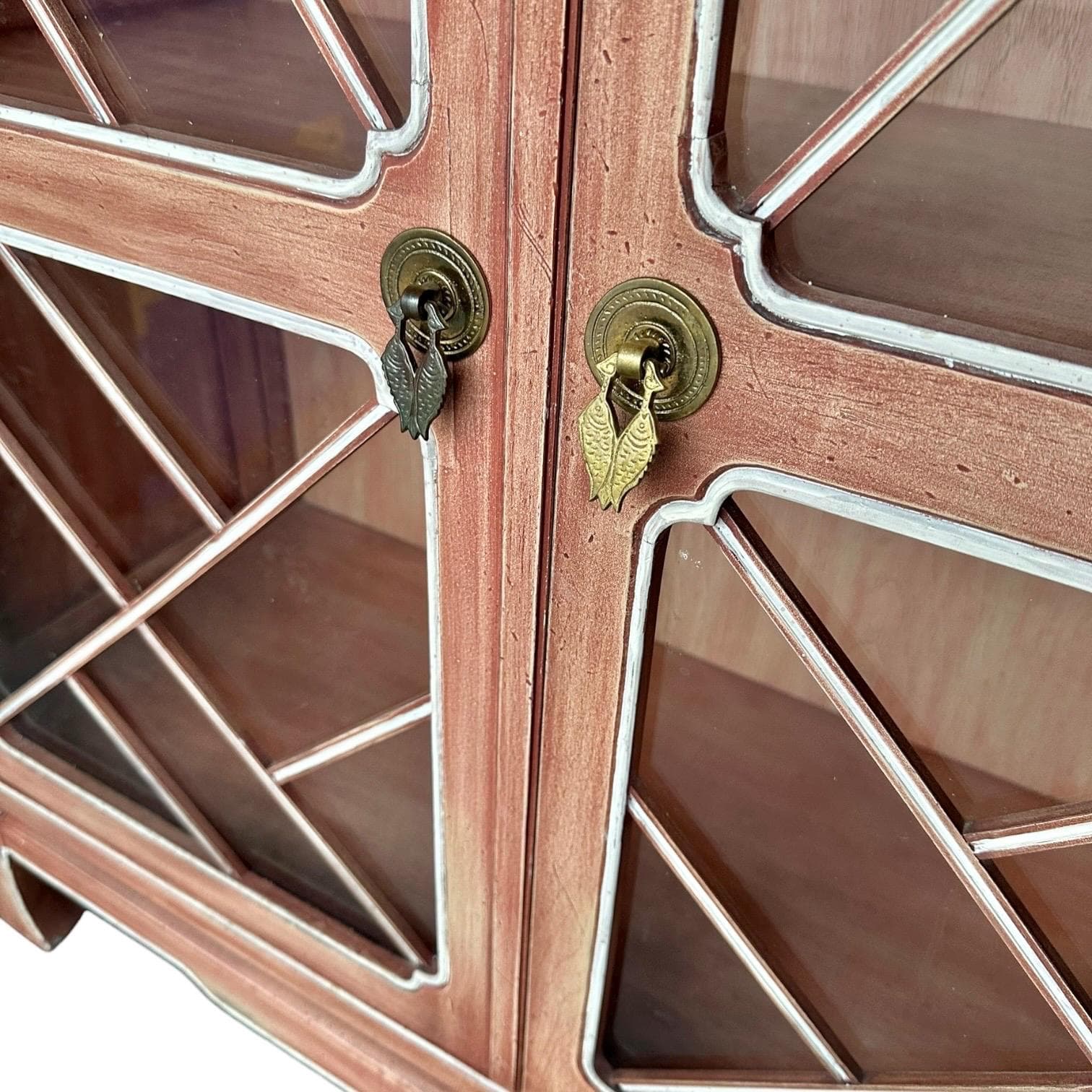 Vintage Pagoda China Cabinet by Tomlinson - Oversized Lighted Chinoiserie Vitrine - Rare Brushed Rose Wood Hollywood Regency - Thumbnail 7