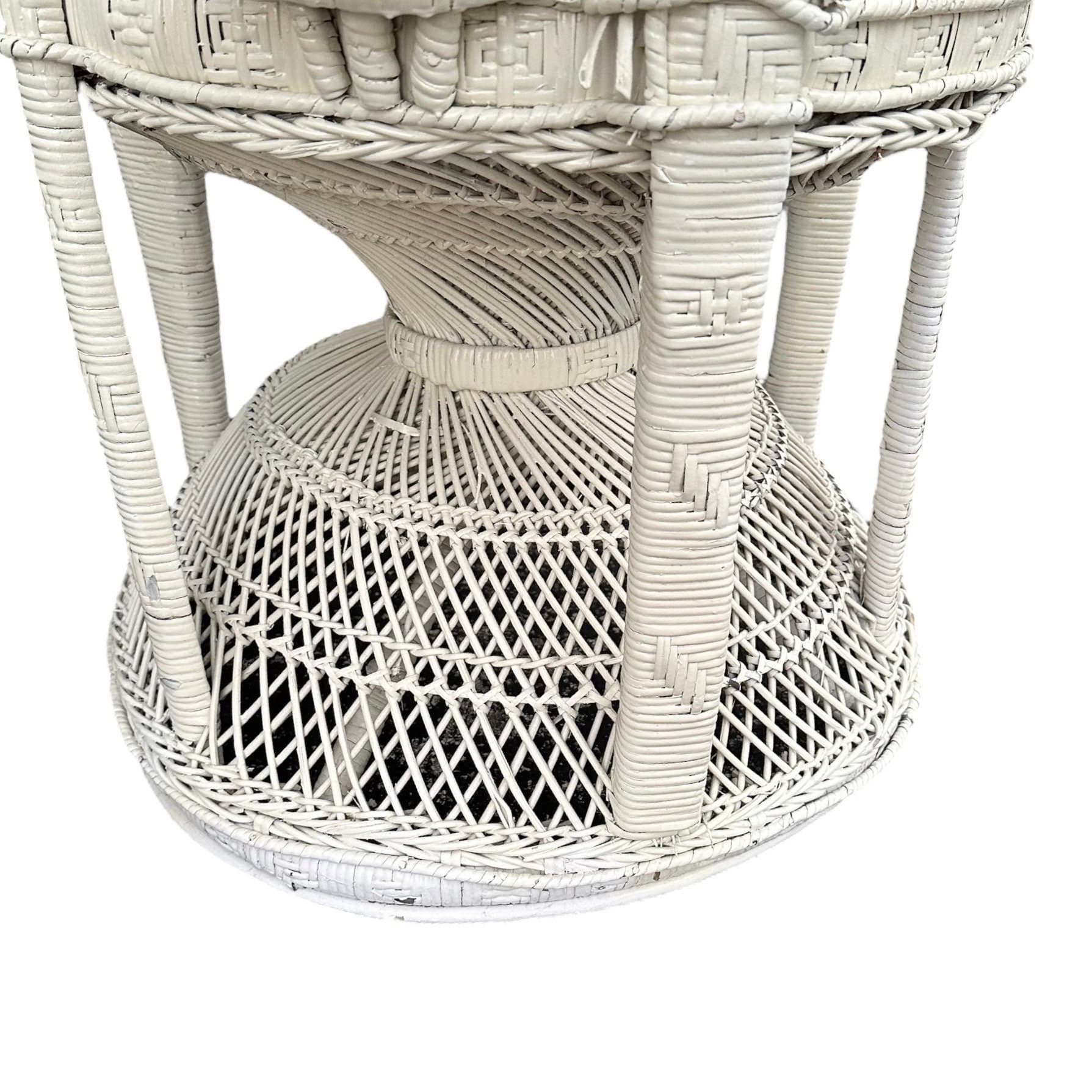 Vintage Peacock Chair - Adult Size 54" Tall 38" Wide - White Rattan Wicker Fan Back Boho Chic Coastal Mid Century MCM Palm Beach Furniture - Thumbnail 8