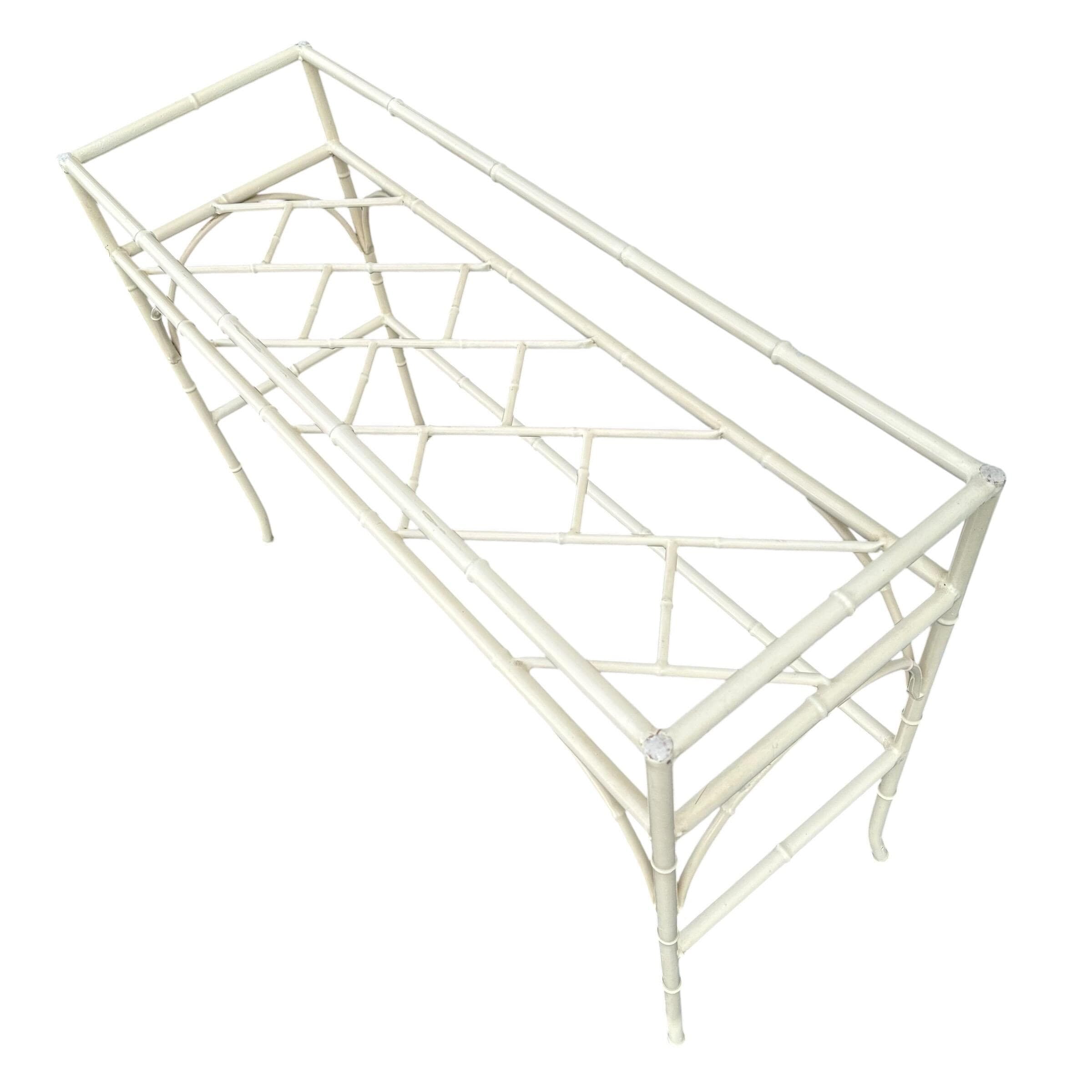 White Faux Bamboo Console Table 42” - Vintage Chinese Chippendale Fretwork Hollywood Regency Mid-Century Wrought Iron Patio Table - Thumbnail 5
