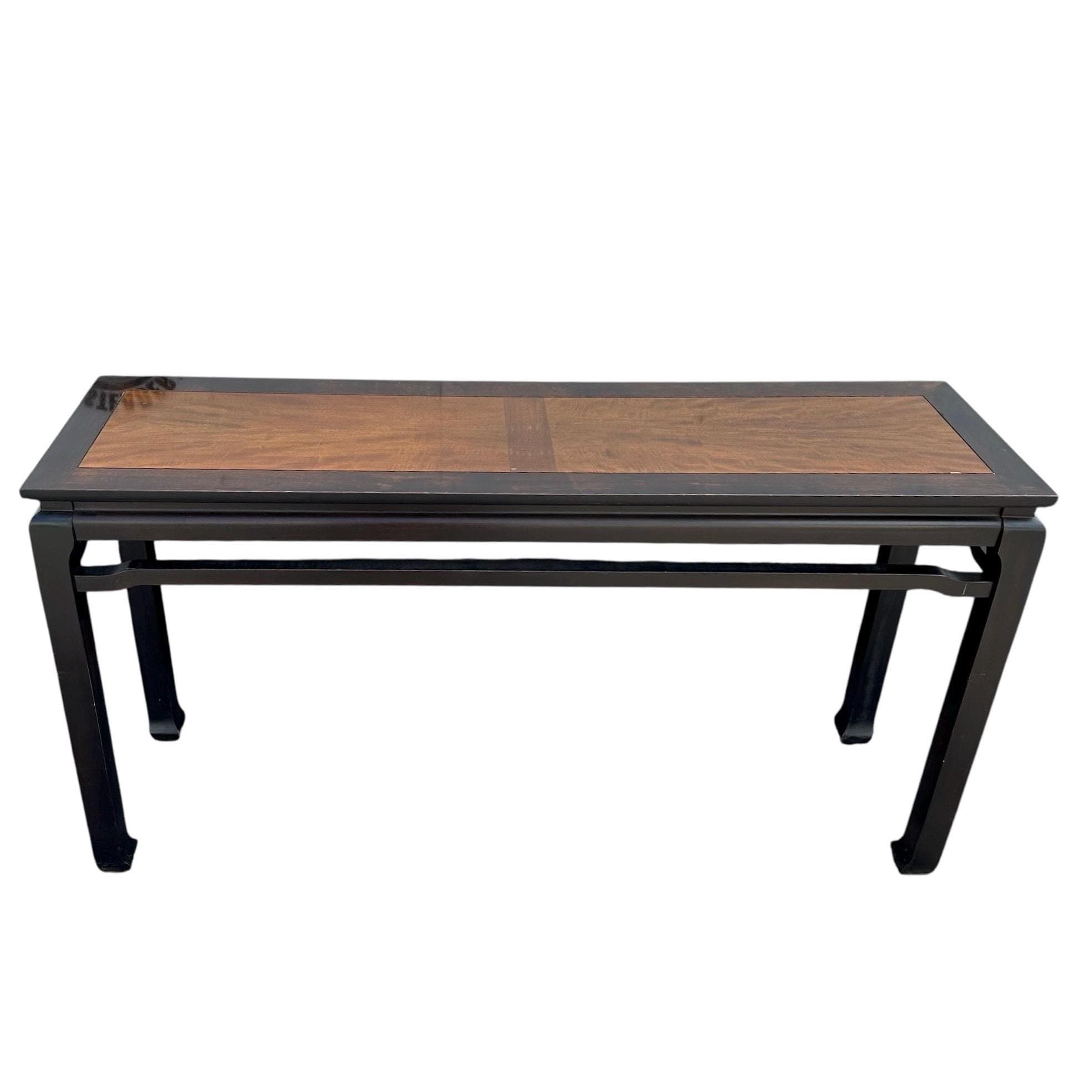 Chinoiserie Console with Ming Style Feet - Vintage Two Tone Black & Wood Asian Sofa or Entry Table - Image 1