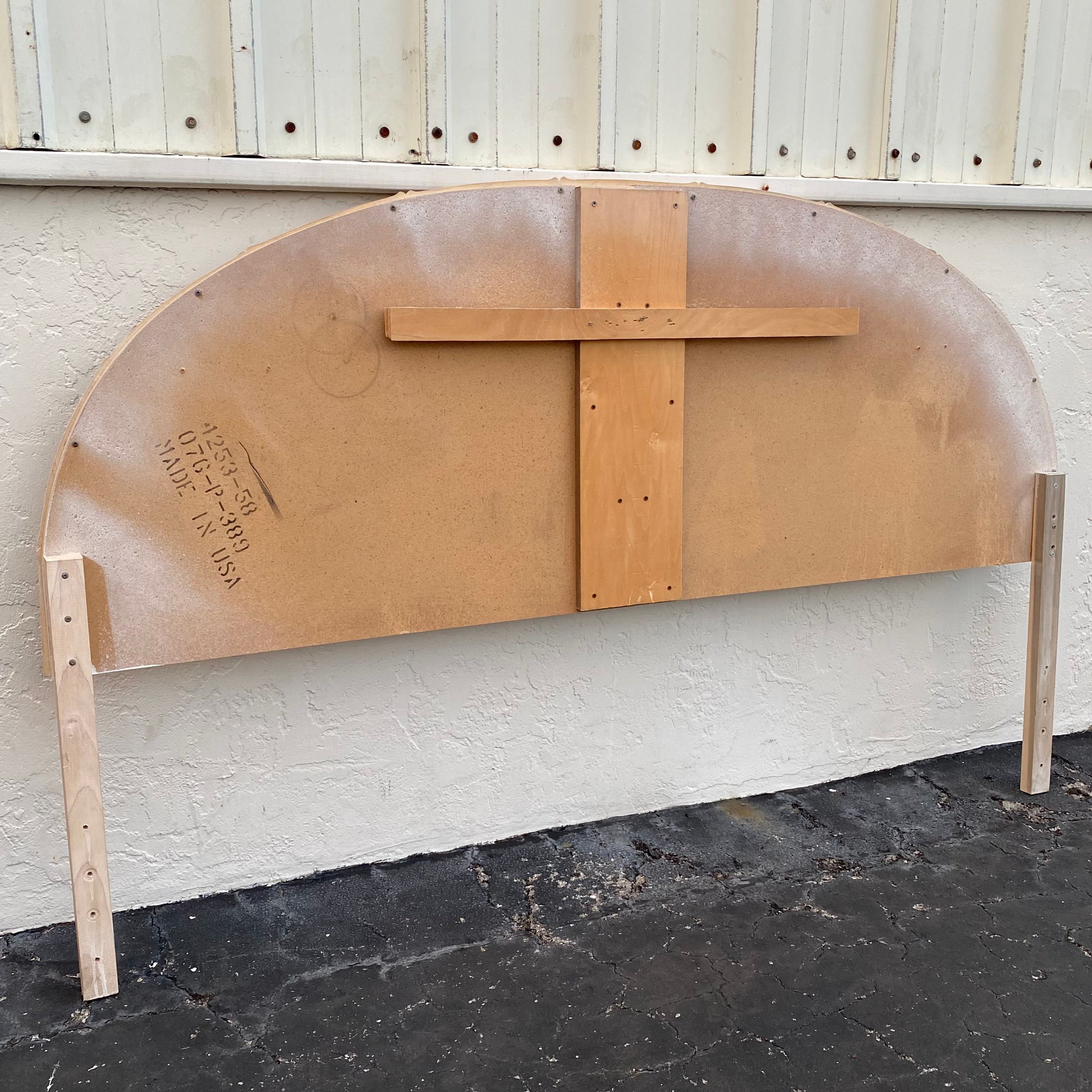 Vintage King Headboard with Faux Bamboo & Rattan - White Wash Wood Half Moon Style Coastal Bedroom Furniture - Thumbnail 7