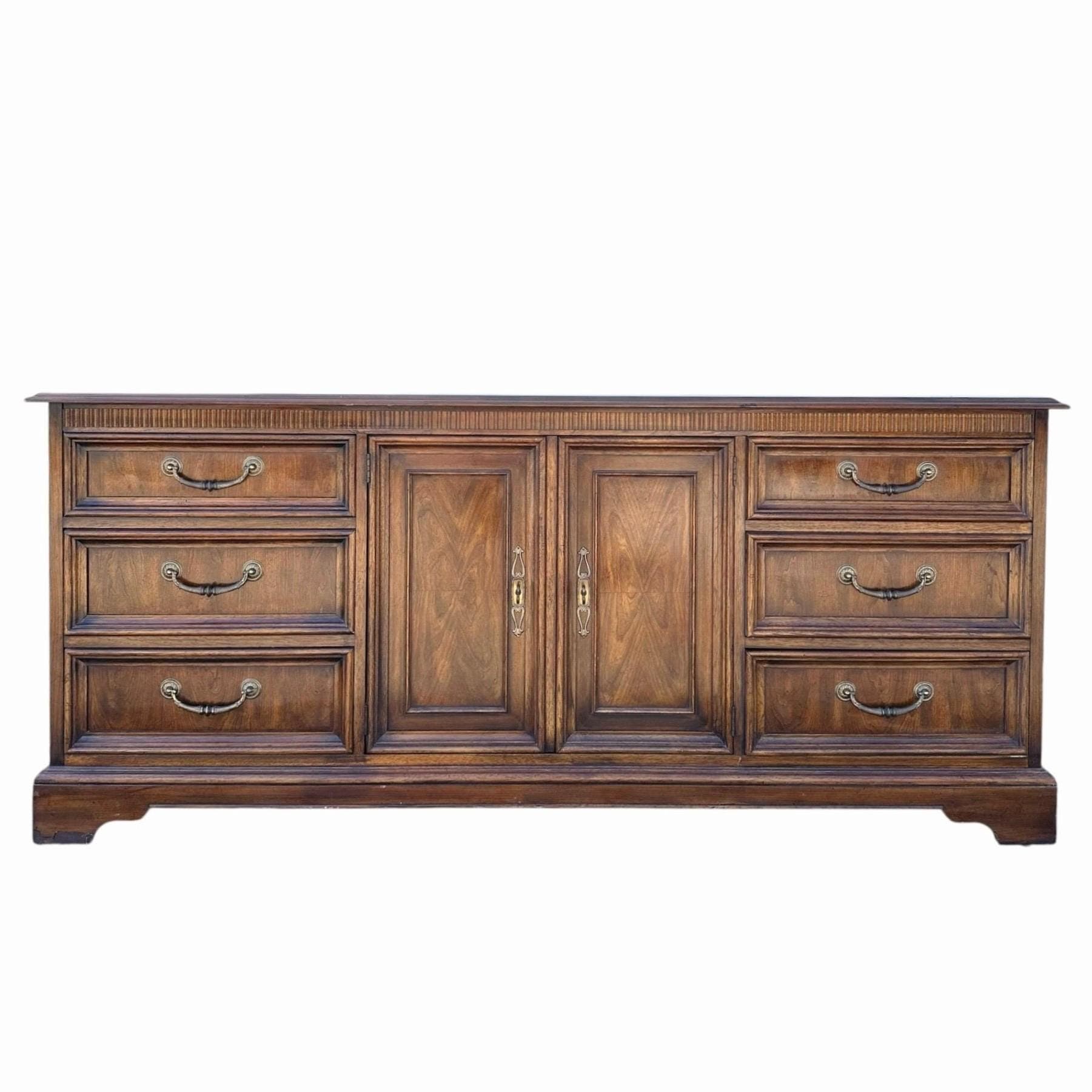 Vintage Drexel Heritage Tryon Manor Dresser 71” English Tudor Style, Solid Wood, Brass Pulls - Image 1