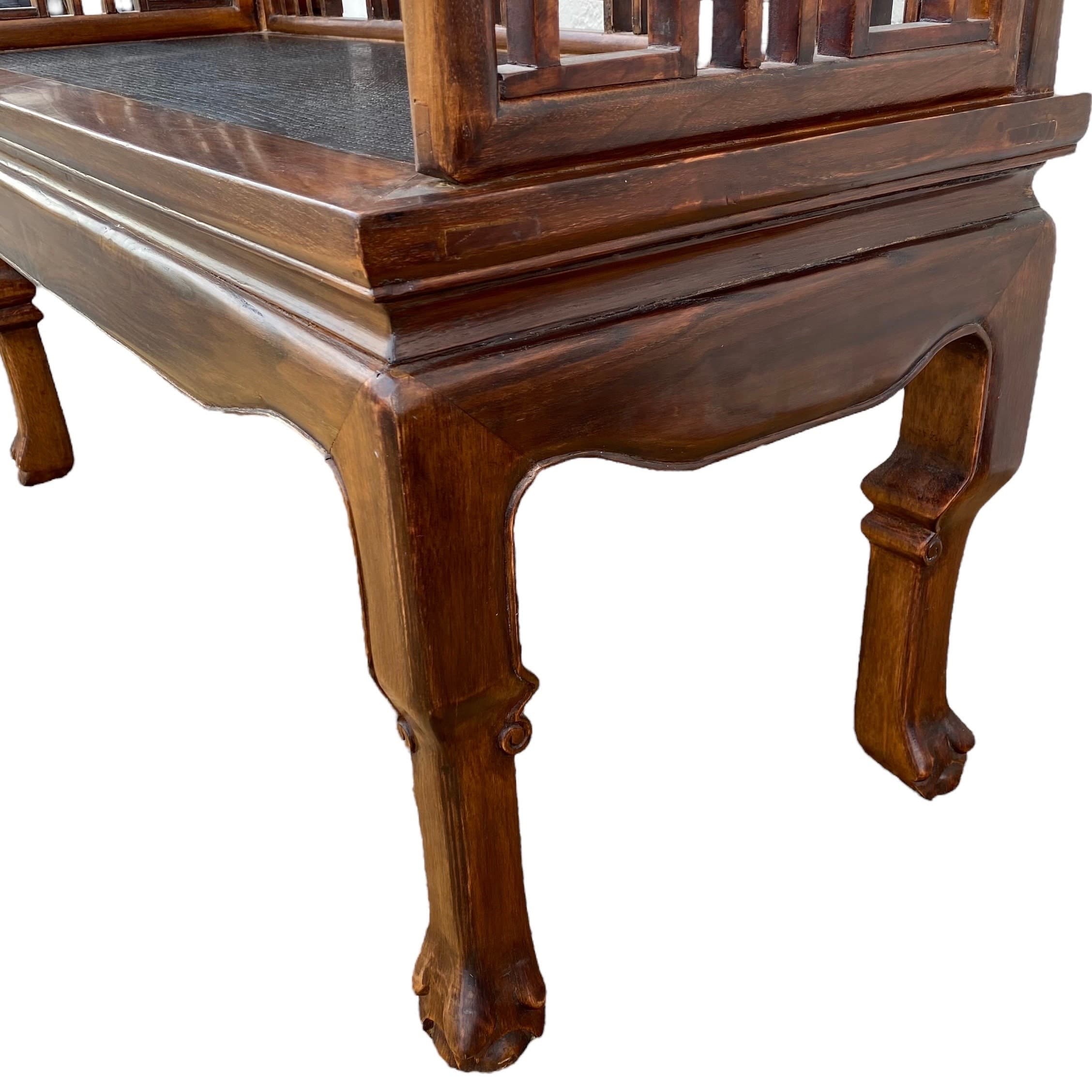 Asian Fretwork Bench 43" - Vintage Chinese Chippendale Carved Wood Oriental Settee Chair Chinoiserie Furniture - Thumbnail 7