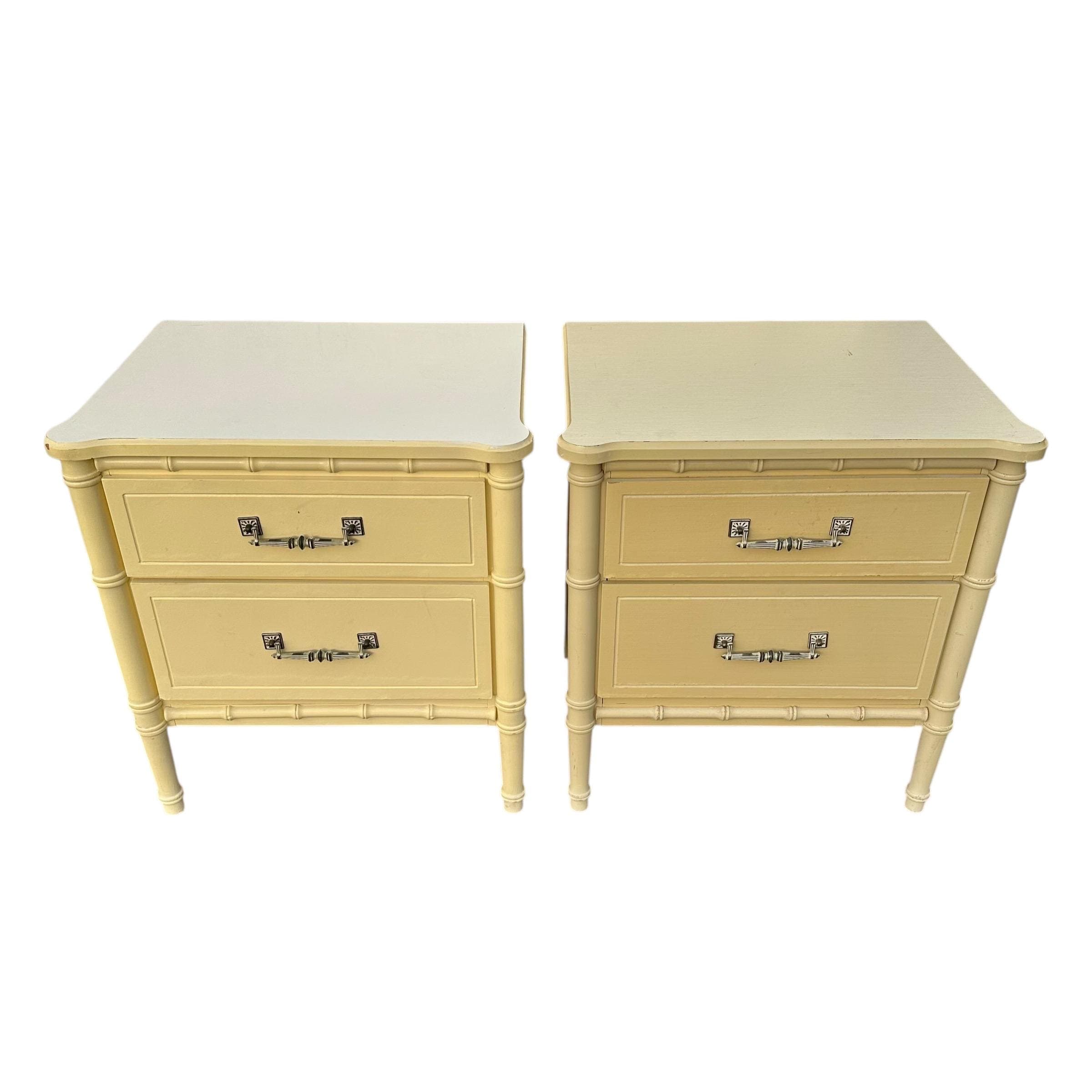 Faux Bamboo Nightstands Project - Set of 2 Vintage End Tables Henry Link Style Hollywood Regency Coastal Pair - Thumbnail 9