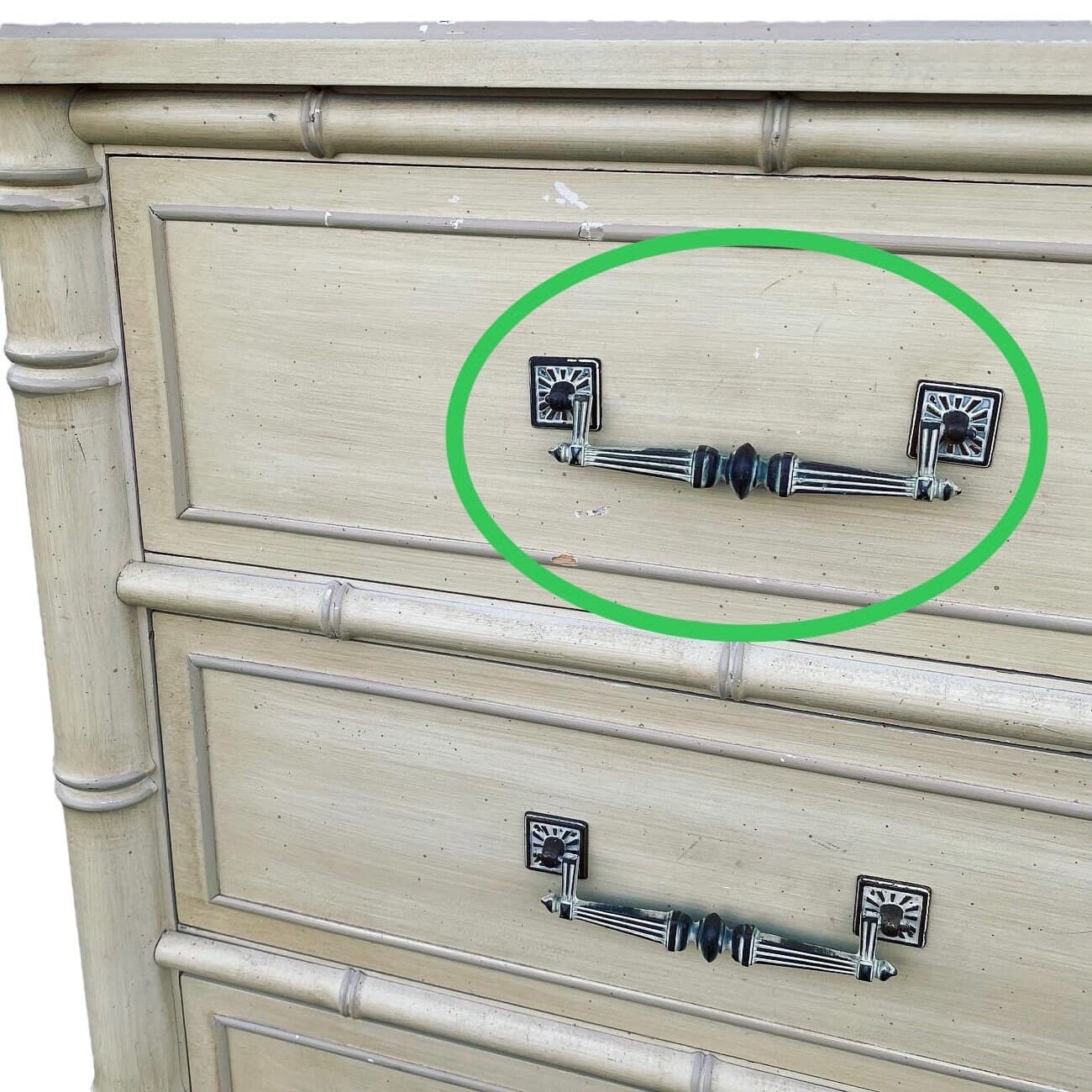 Henry Link Bali Hai Hardware 5" Center - Original Vintage Drawer Pull for 1970s Faux Bamboo Dresser or Chest Drawer with 5 Inch Holes - Thumbnail 2