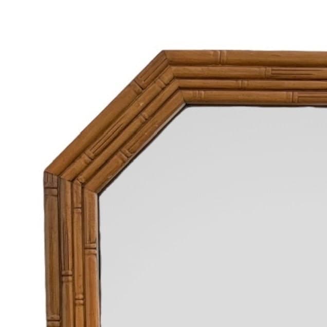 Vintage Faux Bamboo Mirror 26x40 LOCAL PICKUP Octagon Broyhill Boho Chic Coastal Hollywood Regency Natural Wood Tone - Thumbnail 3