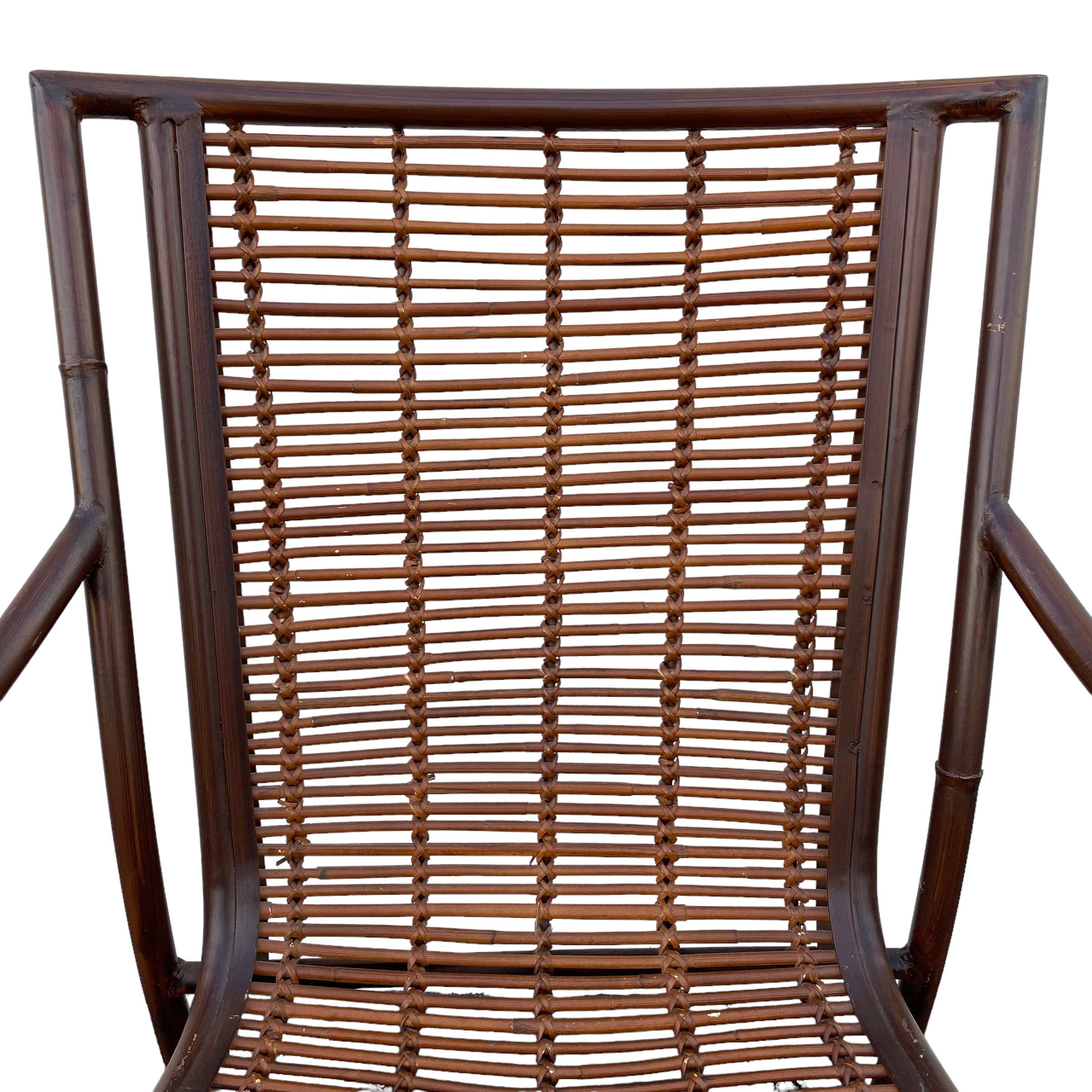 Vintage Rattan Arm Chair - Brown Metal and Bamboo Reed Wood Hollywood Regency Coastal Modern Armchair - Thumbnail 8