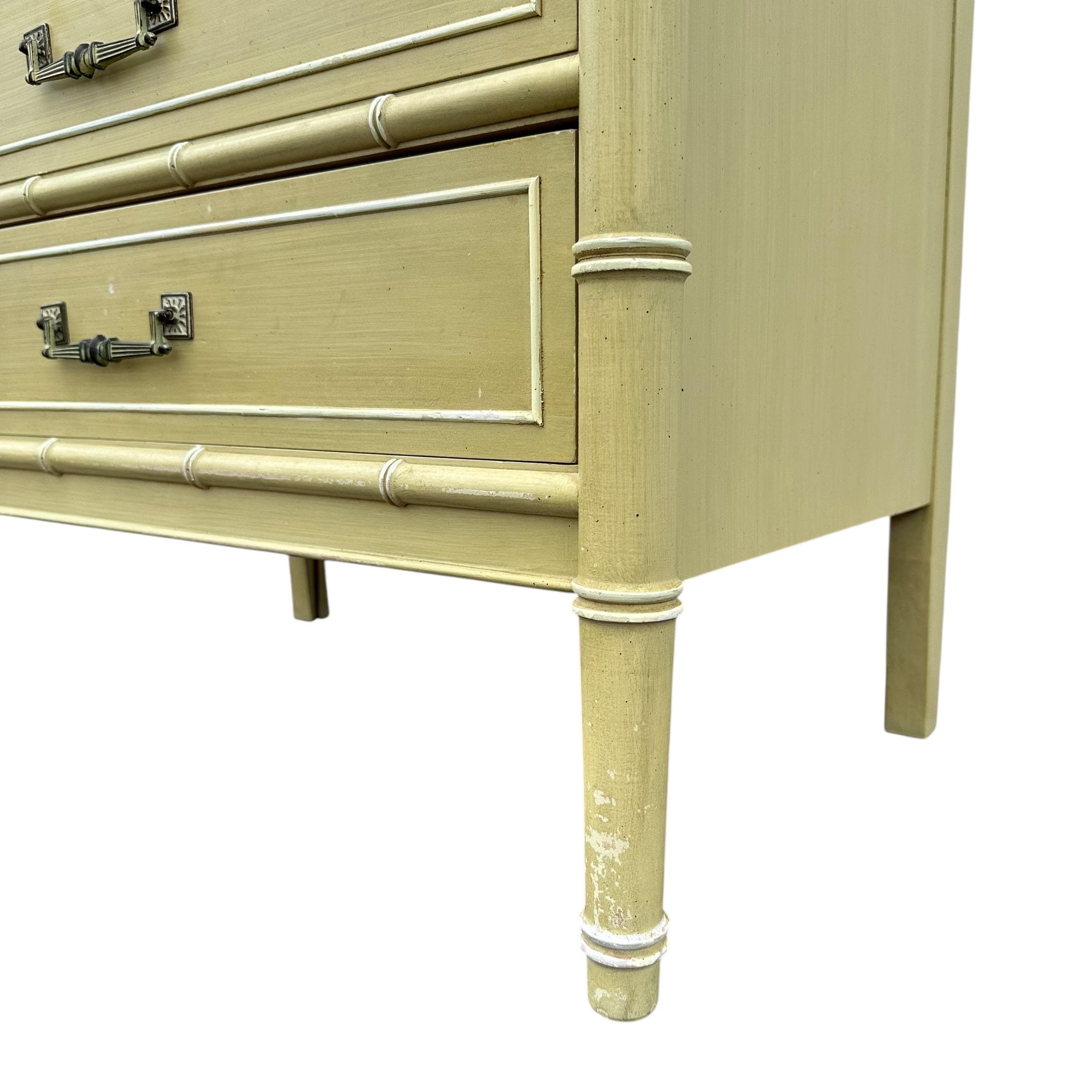 Henry Link Bali Hai 3 Drawer Nightstand - Vintage Green Faux Bamboo Coastal Hollywood Regency Bachelor Chest - Thumbnail 13