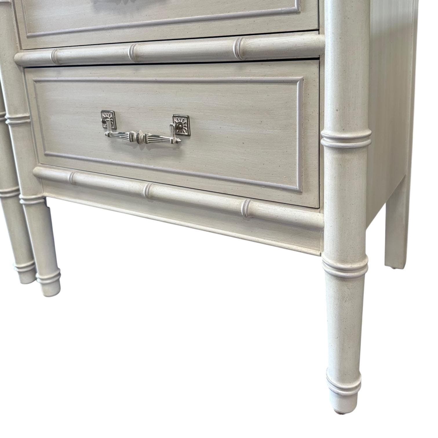 Henry Link Nightstands Set of 2 - Original Vintage Creamy White Bali Hai Faux Bamboo End Tables Pair Hollywood Regency Chinoiserie Style - Thumbnail 7
