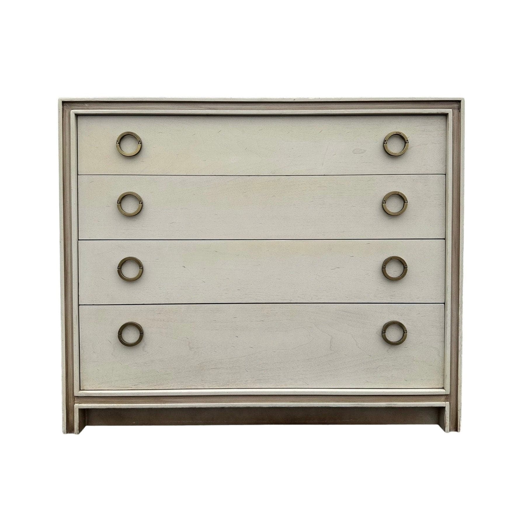 Vintage Hickory Furniture Chest with 4 Drawer Brass Ring Pulls | Mid Century Modern Cream & Gold Wood Dresser - MCM Bedroom Storage - Image 1