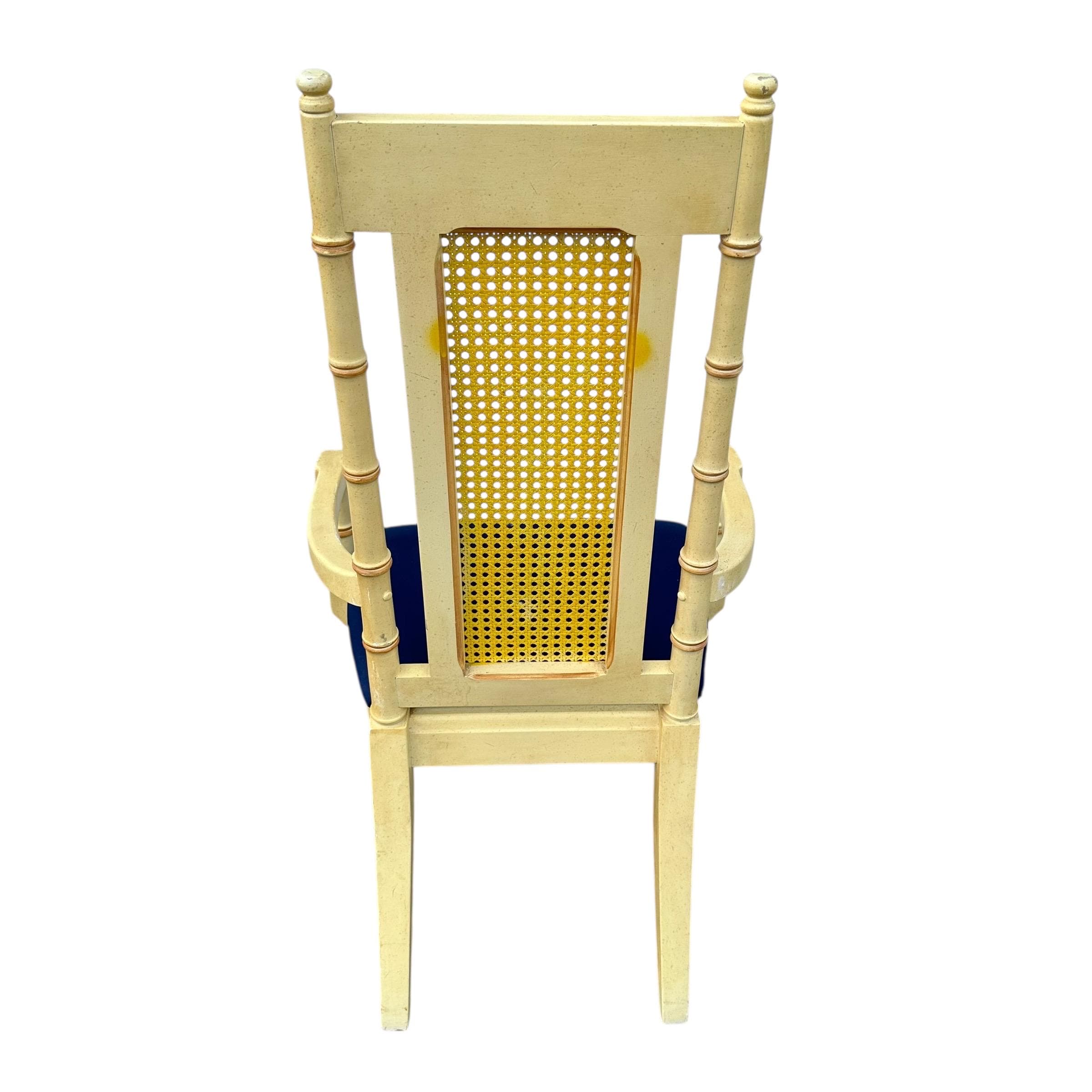 Faux Bamboo Dining Arm Chair - Vintage Wood & Rattan Cane Hollywood Regency Coastal Style - Thumbnail 5