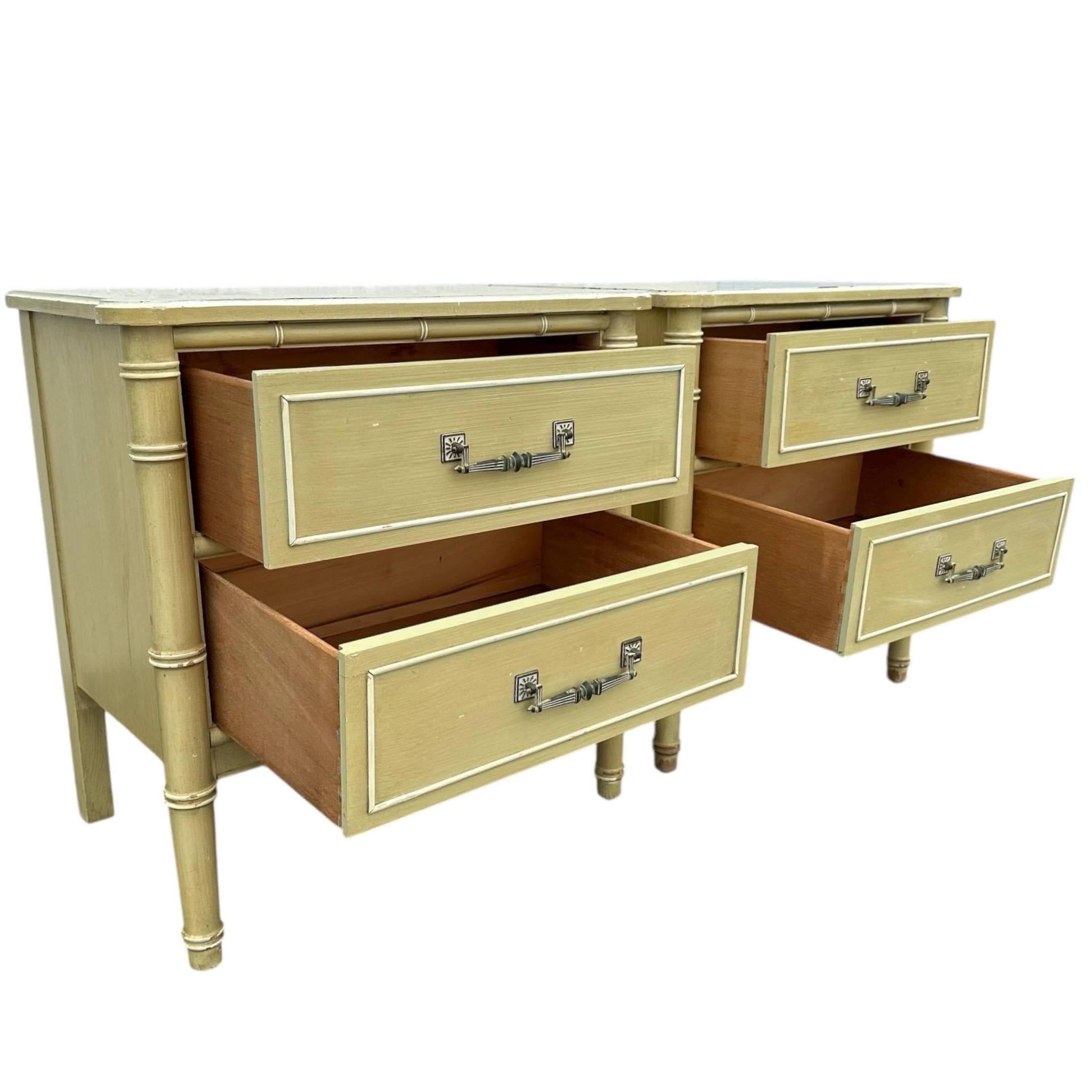 Henry Link Nightstands Set of 2 - Original Vintage Green Bali Hai Faux Bamboo End Tables Pair Hollywood Regency Chinoiserie Coastal - Thumbnail 8