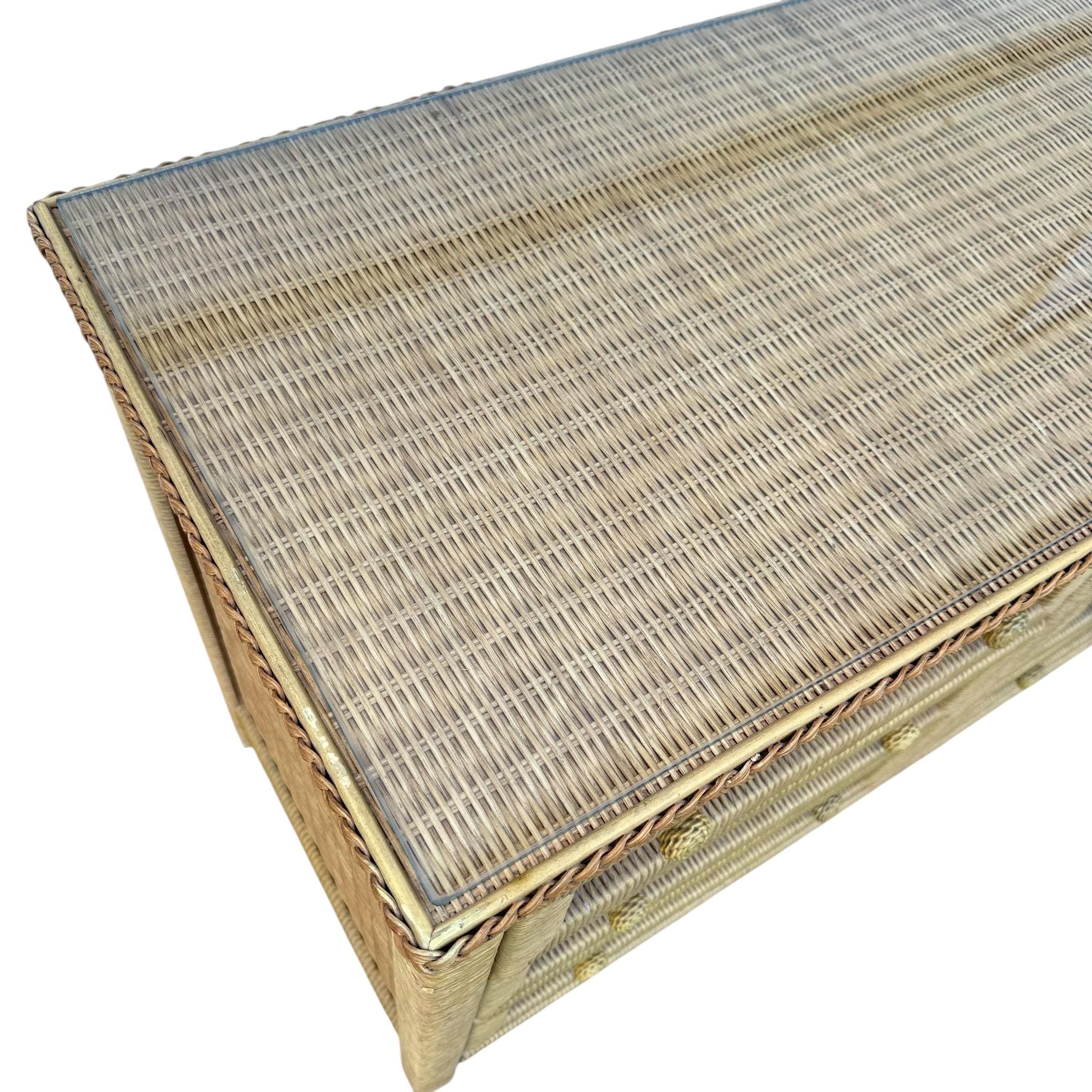 Henry Link Wicker Dresser with 9 Drawers - Vintage Wrapped Rattan Coastal Boho Chic Furniture - Thumbnail 9