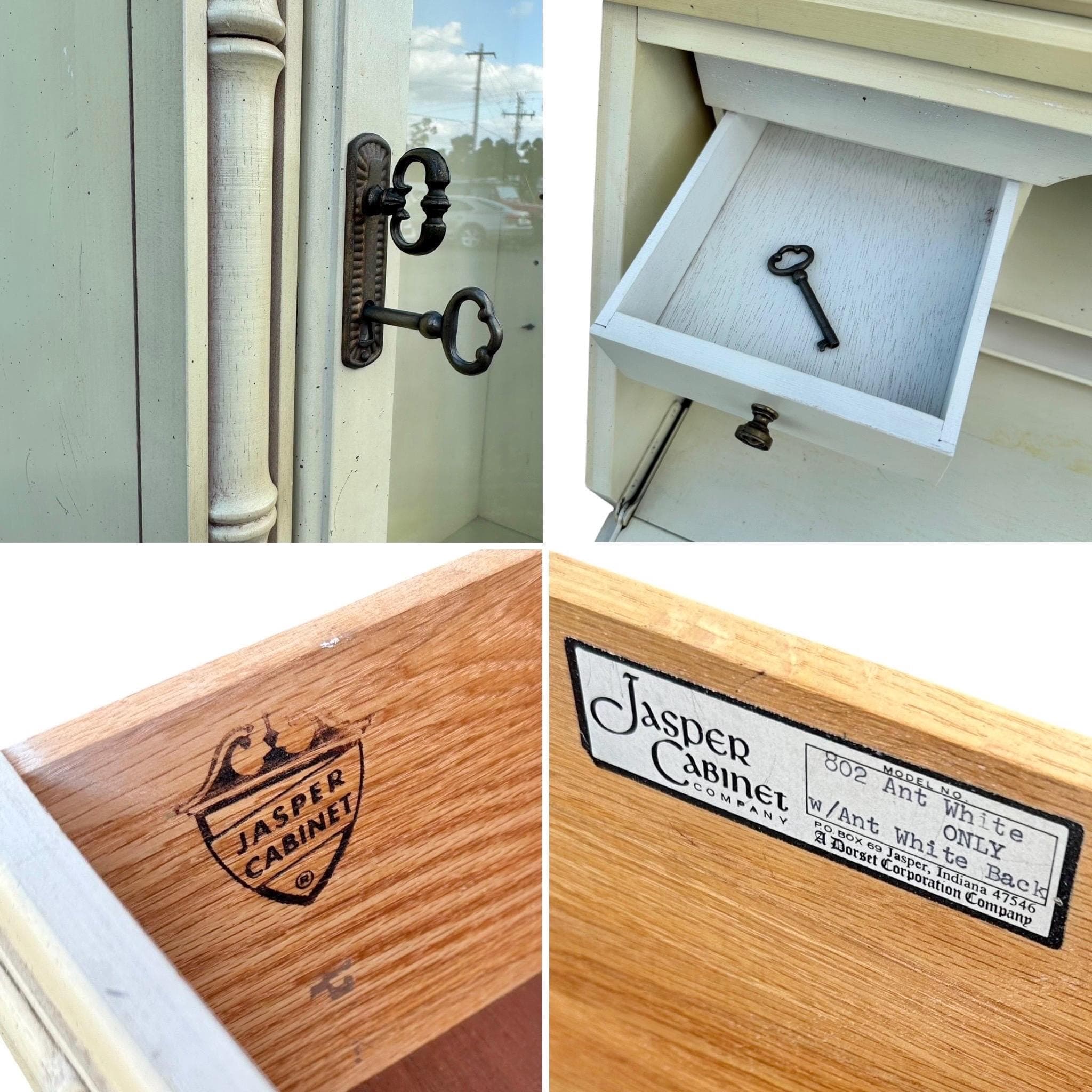 Vintage Faux Bamboo Secretary Desk with Hutch by Jasper Cabinet - Lighted Glass Bookcase, Skeleton Key, Hollywood Regency Chinoiserie Style - Thumbnail 9