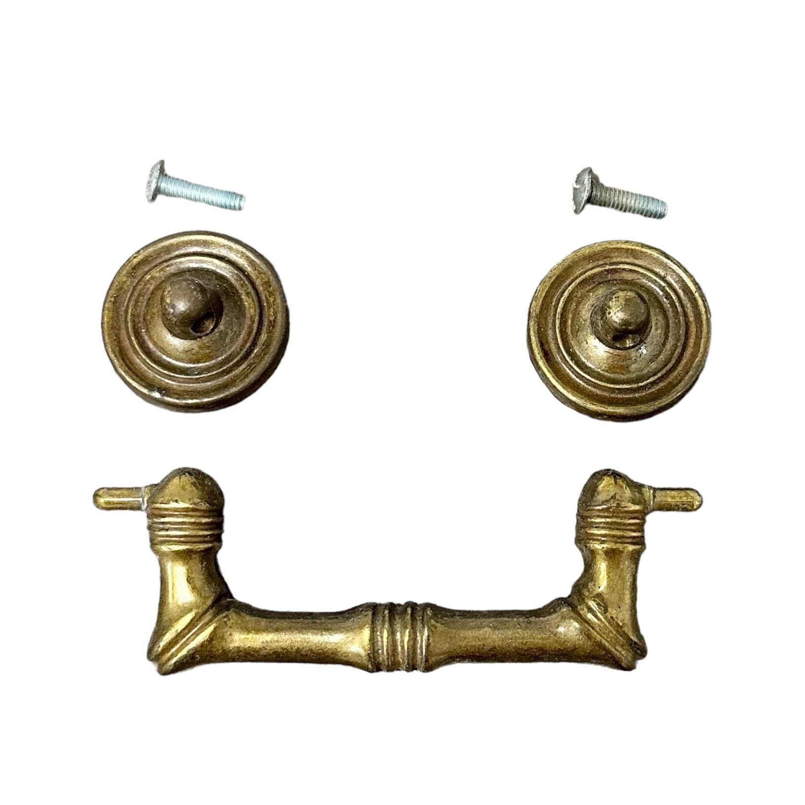 Broyhill Faux Bamboo Hardware 3.75" Center - Original Vintage Brass Tone Pull for Dresser, Nightstand or Chest of Drawers 3.75 Inch Holes - Thumbnail 3