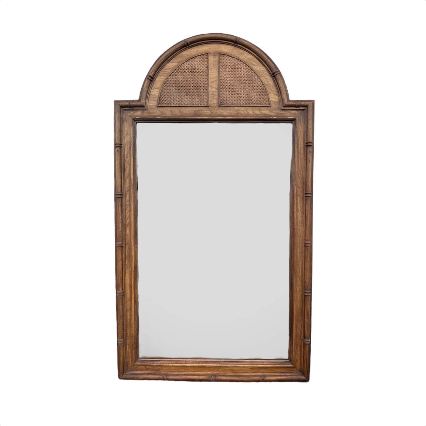 Large Faux Bamboo Mirror 56x32 LOCAL PICKUP Vintage Stanley Arched Curved Top Rattan Cane Coastal Hollywood Regency Boho Chic Wood Style - Image 1