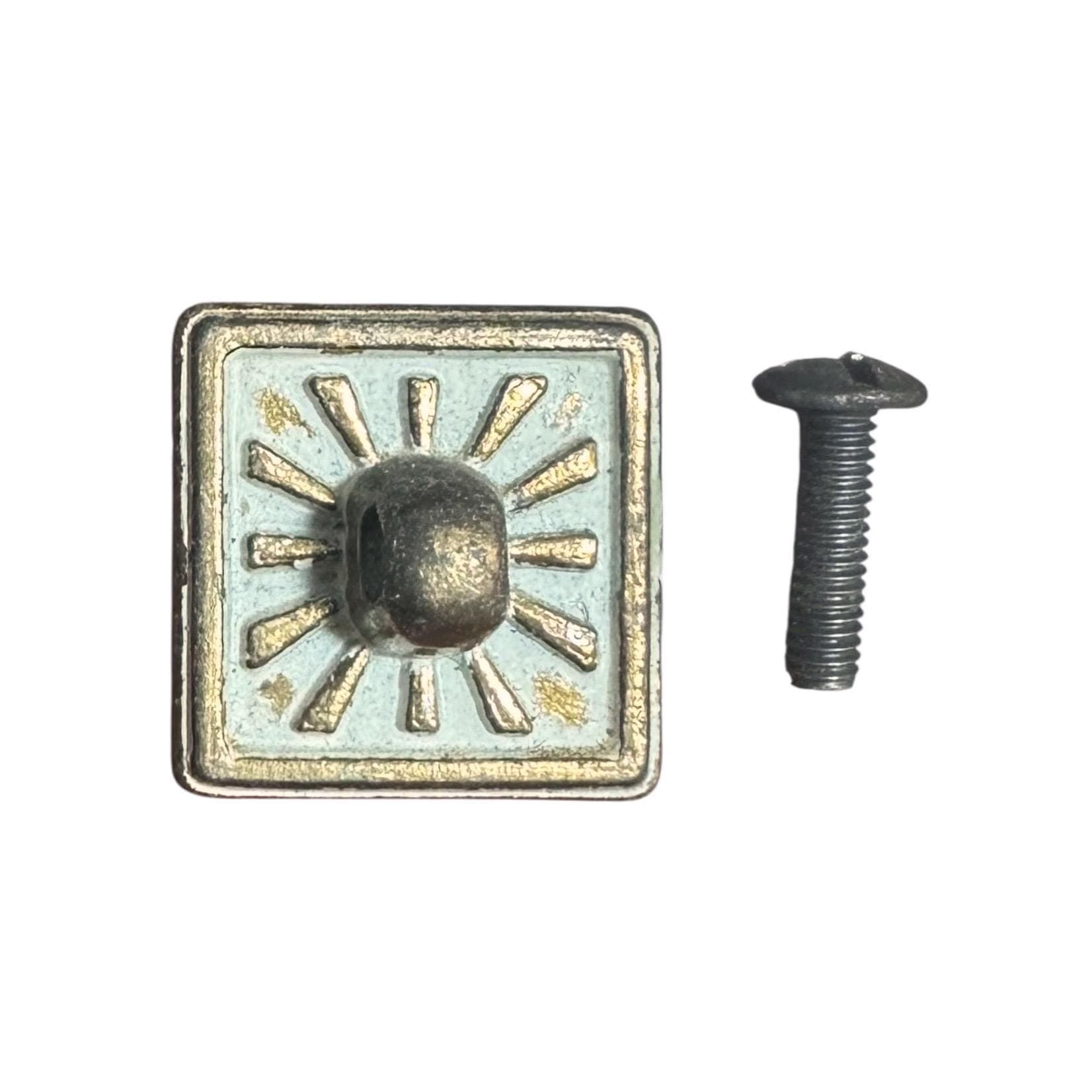 Henry Link Bali Hai Square Sunburst Backplate Hardware - Original Vintage Drawer Pull Part for 1970s Faux Bamboo Dresser Drawer - Size 1" - Image 1