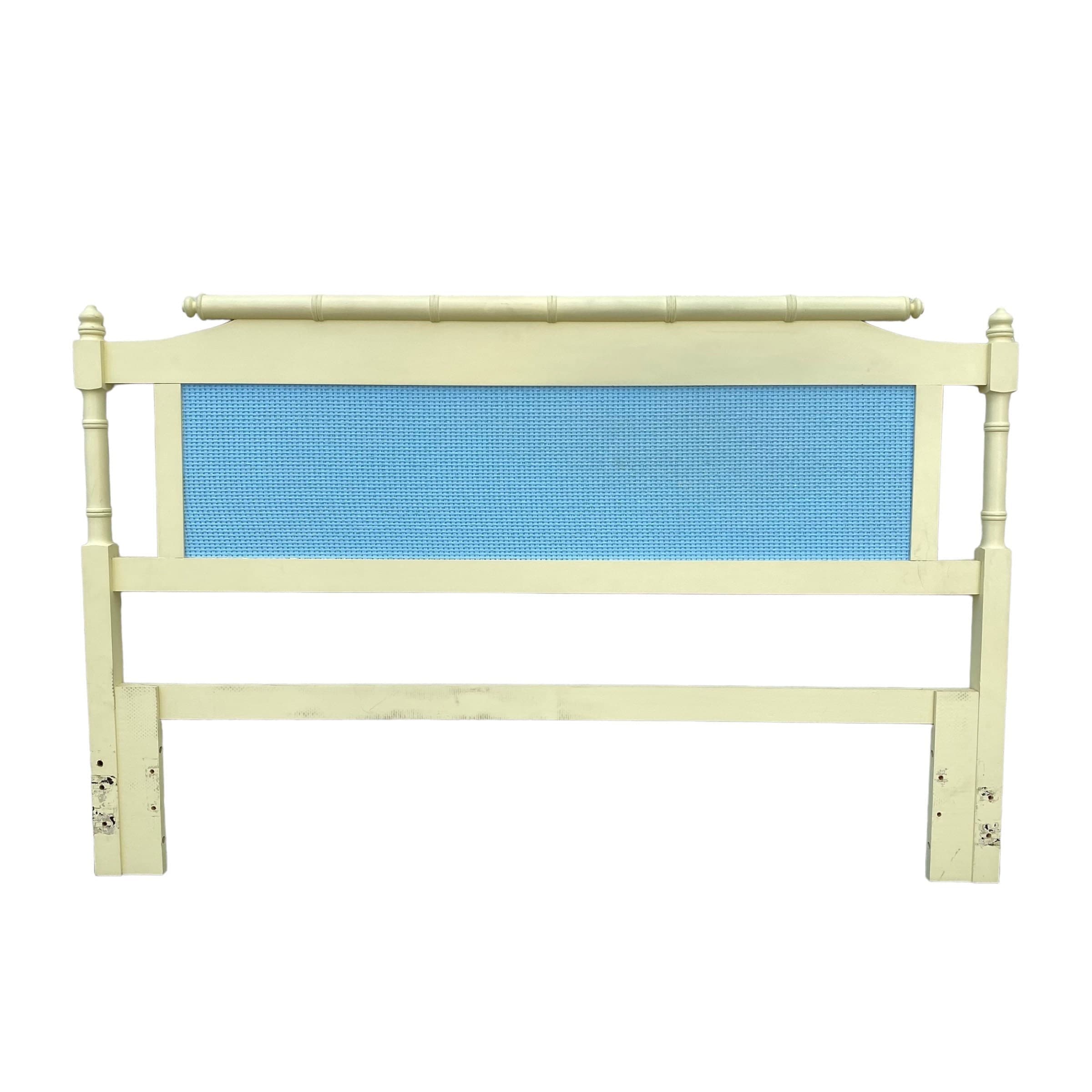 Faux Bamboo Queen Headboard - Vintage Coastal Yellow & Blue Bedroom Furniture - Image 1