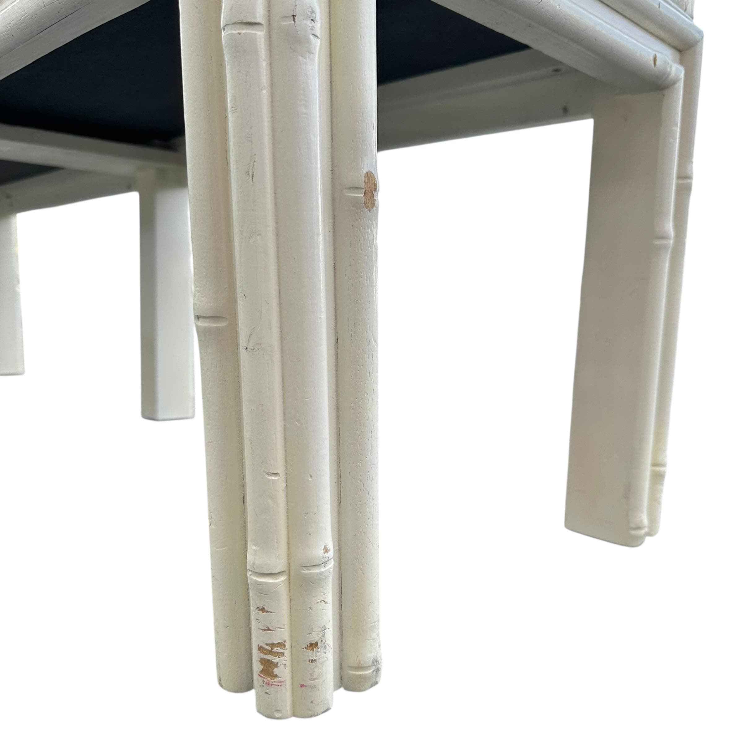 White Hollywood Regency Bench 61” Long - Vintage Faux Bamboo Wood & Leather Like Upholstered Seat - Coastal Mid Century Style Furniture - Thumbnail 8