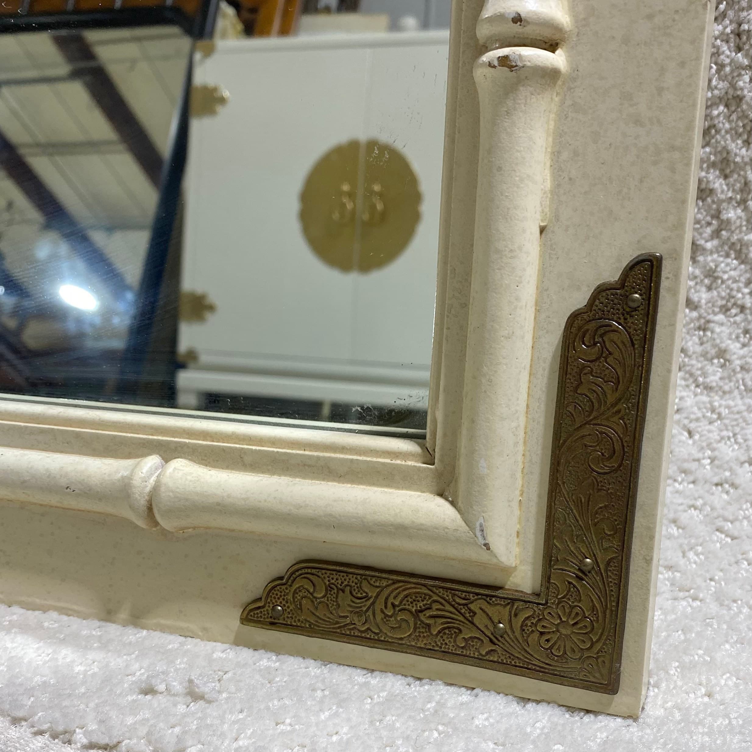 Chinoiserie Mirror by Thomasville 46x28 LOCAL PICKUP Vintage Creamy White Faux Bamboo Fretwork Brass Asian Chinese Chippendale Style - Thumbnail 5